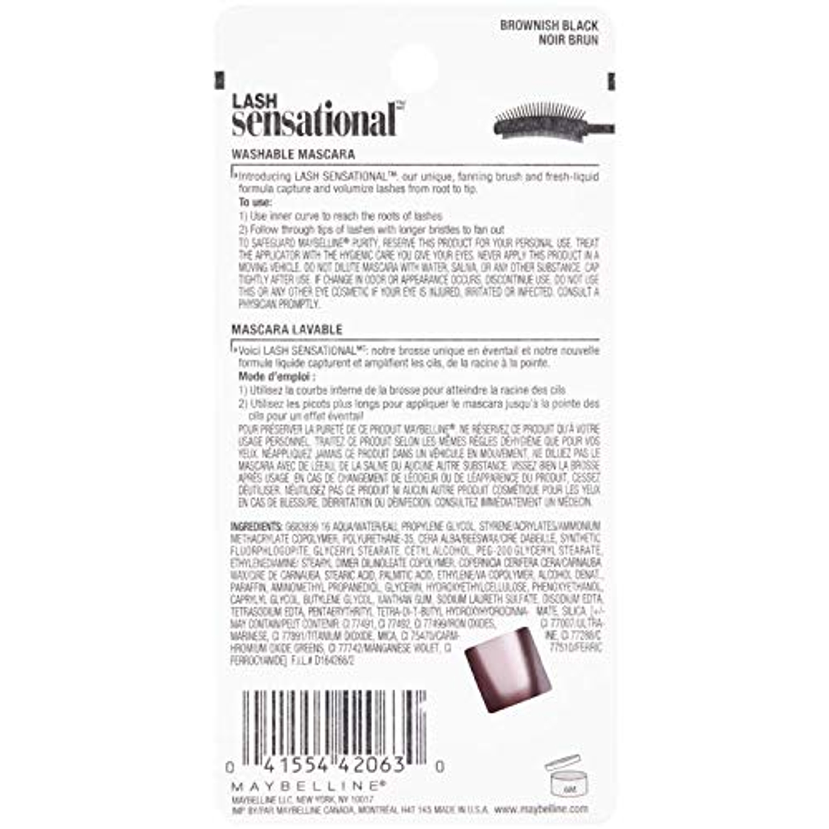 Maybelline Lash Sensational Washable Mascara, Brownish Black, 0.32 fl.oz - Lengthening & Volumizing Full Fan Effect 10