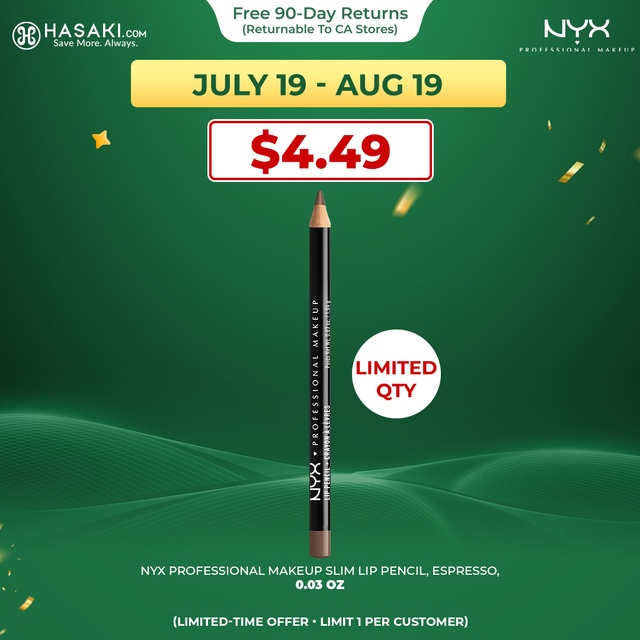 NYX Professional Makeup Slim Lip Pencil, Espresso, 0.03 oz - Long-Lasting Creamy Lip Liner
