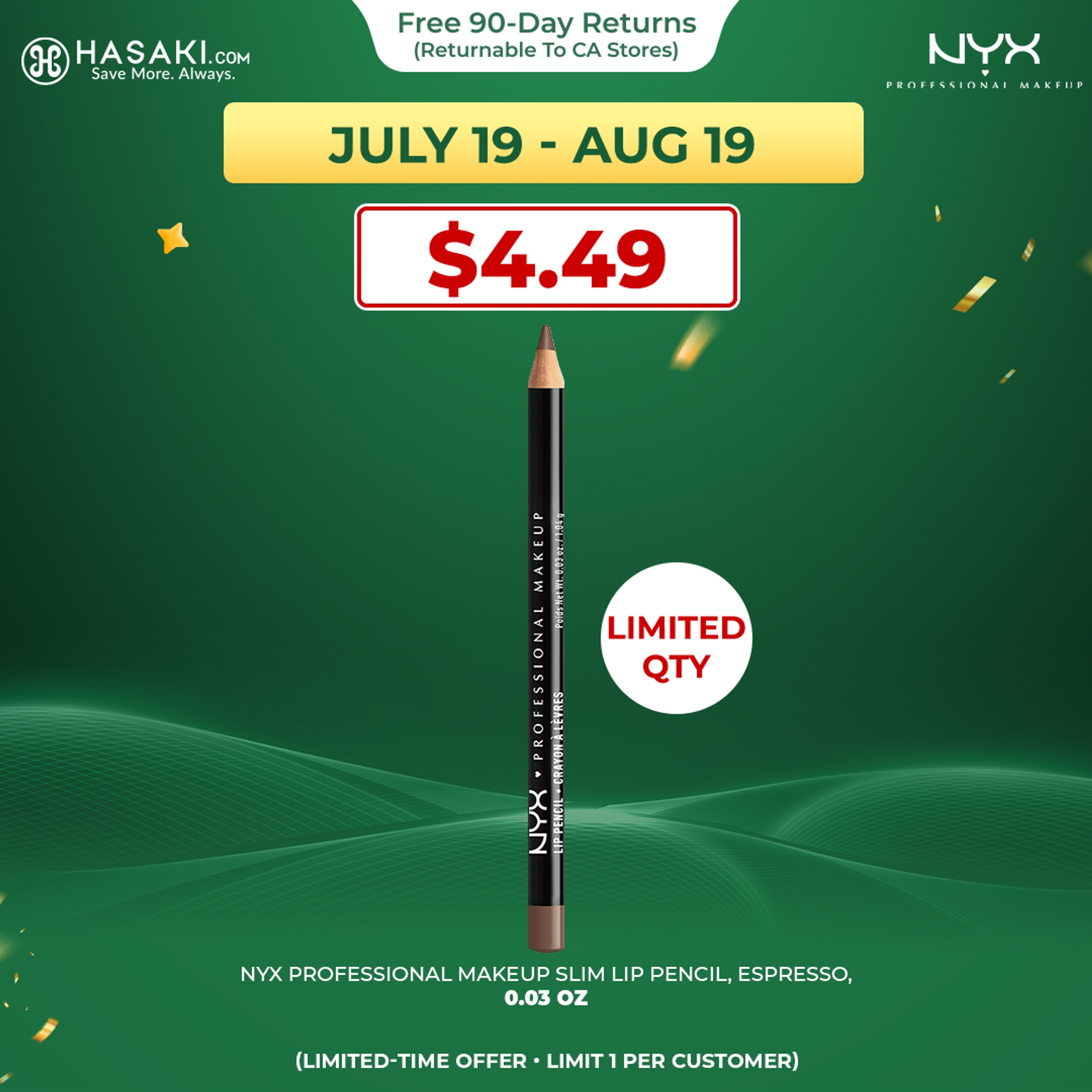 NYX Professional Makeup Slim Lip Pencil, Espresso, 0.03 oz - Long-Lasting Creamy Lip Liner 1