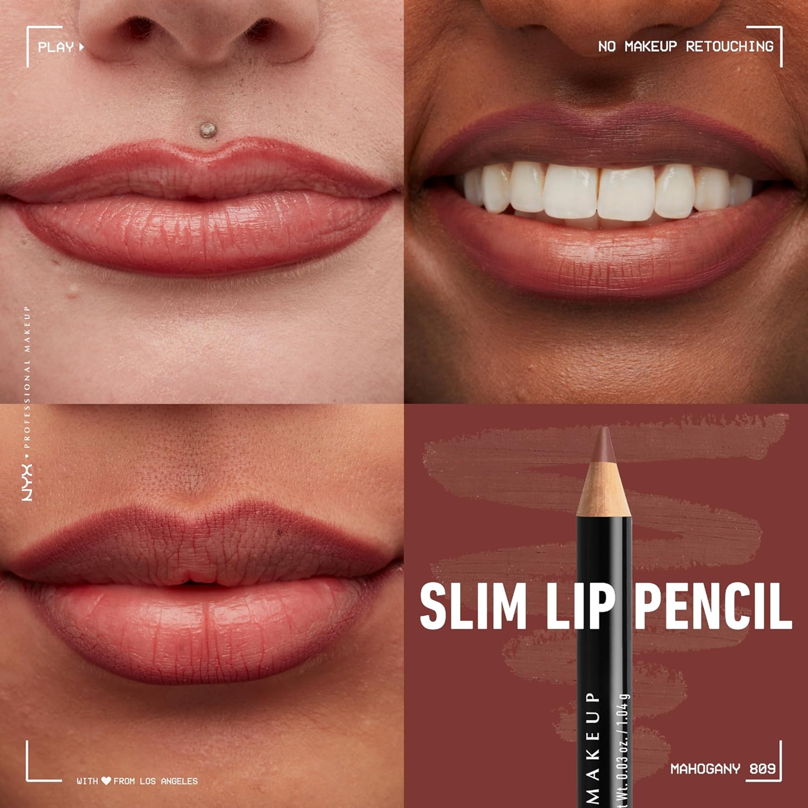 NYX Professional Makeup Slim Lip Pencil, Mahogany, 0.03 oz - Long-Lasting Creamy Lip Liner 2
