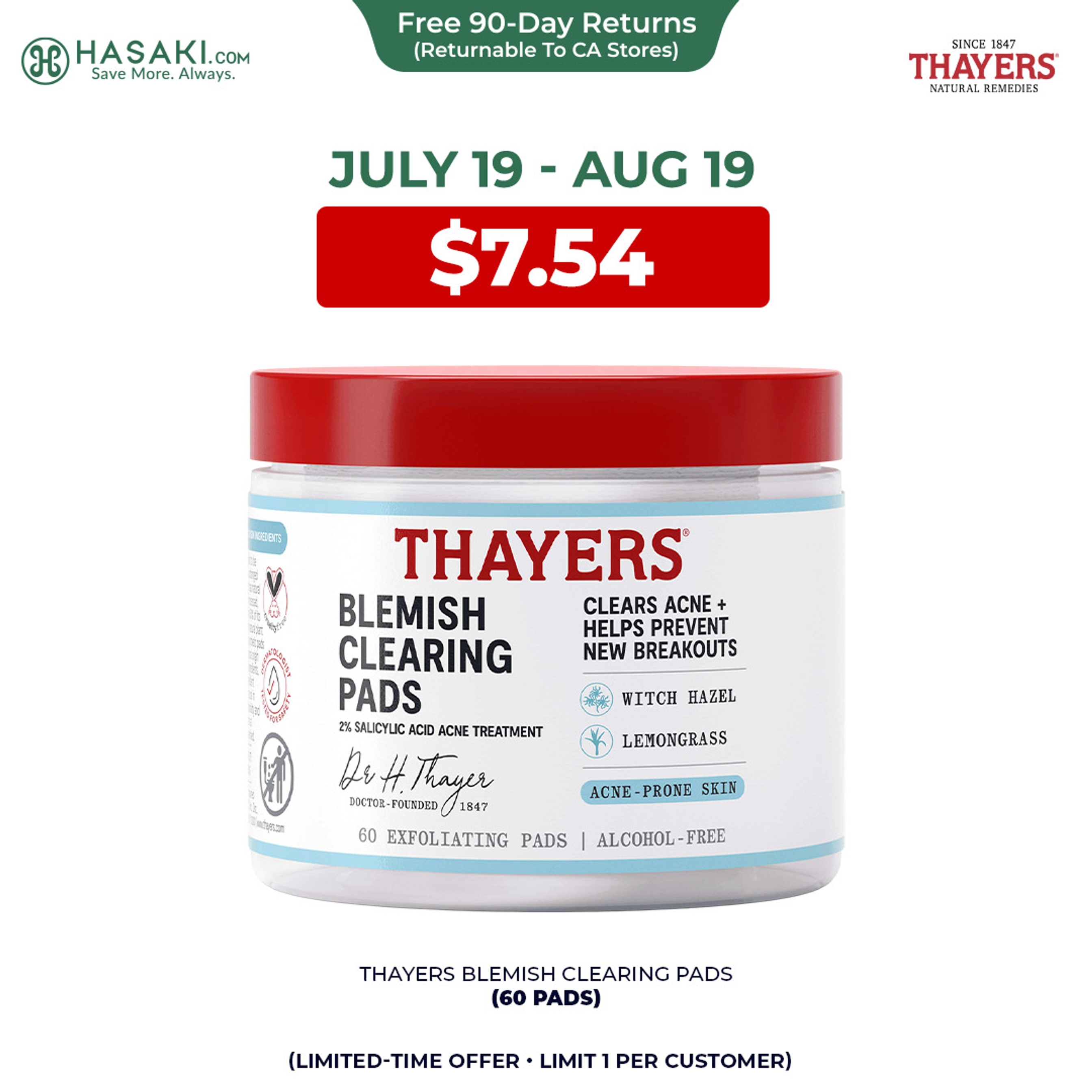 Thayers Blemish Clearing Pads (60 Pads) - Salicylic Acid Acne Treatment for Face 1