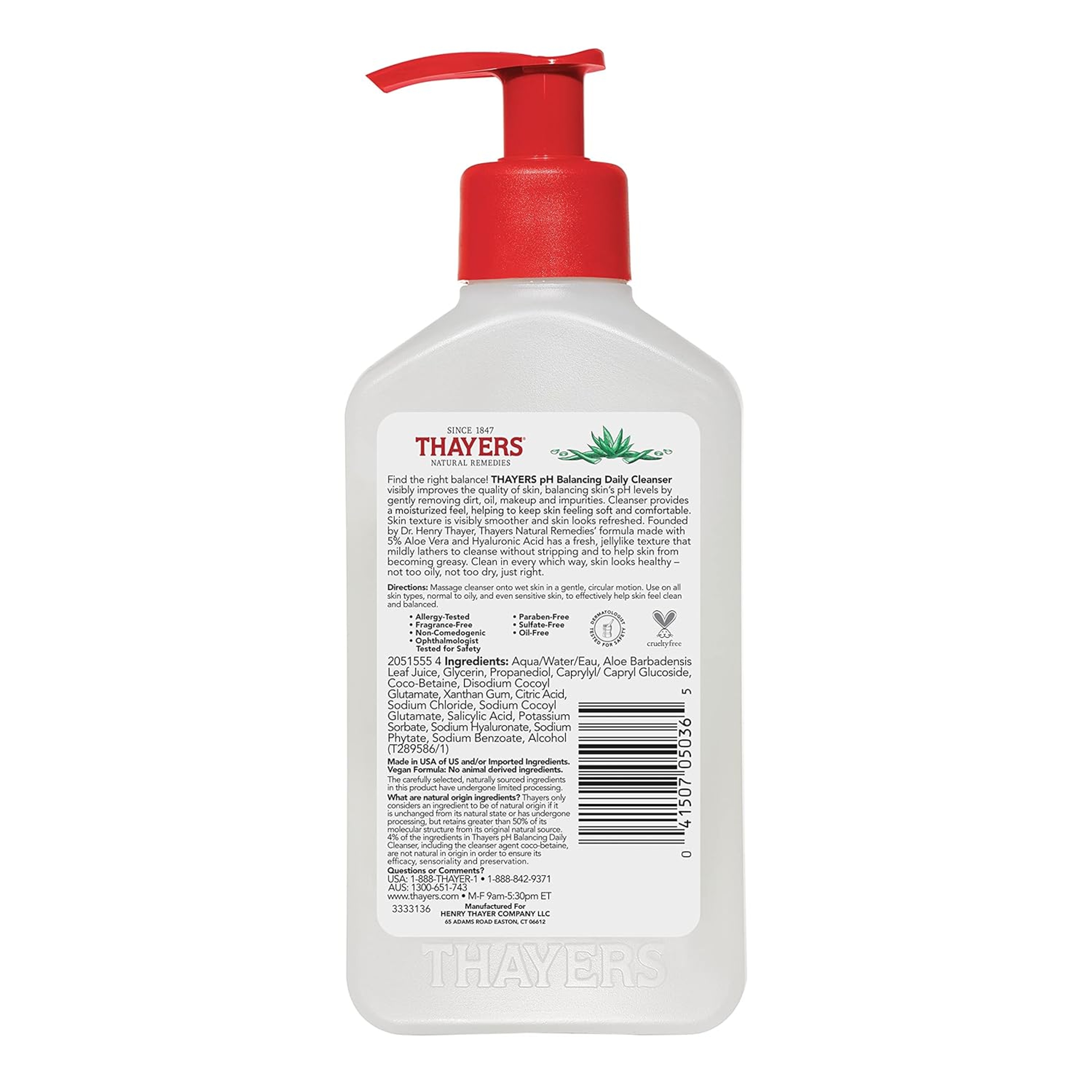 Thayers pH Balancing Daily Cleanser 8 fl.oz - Gentle Hydrating Face Wash with Aloe Vera 7