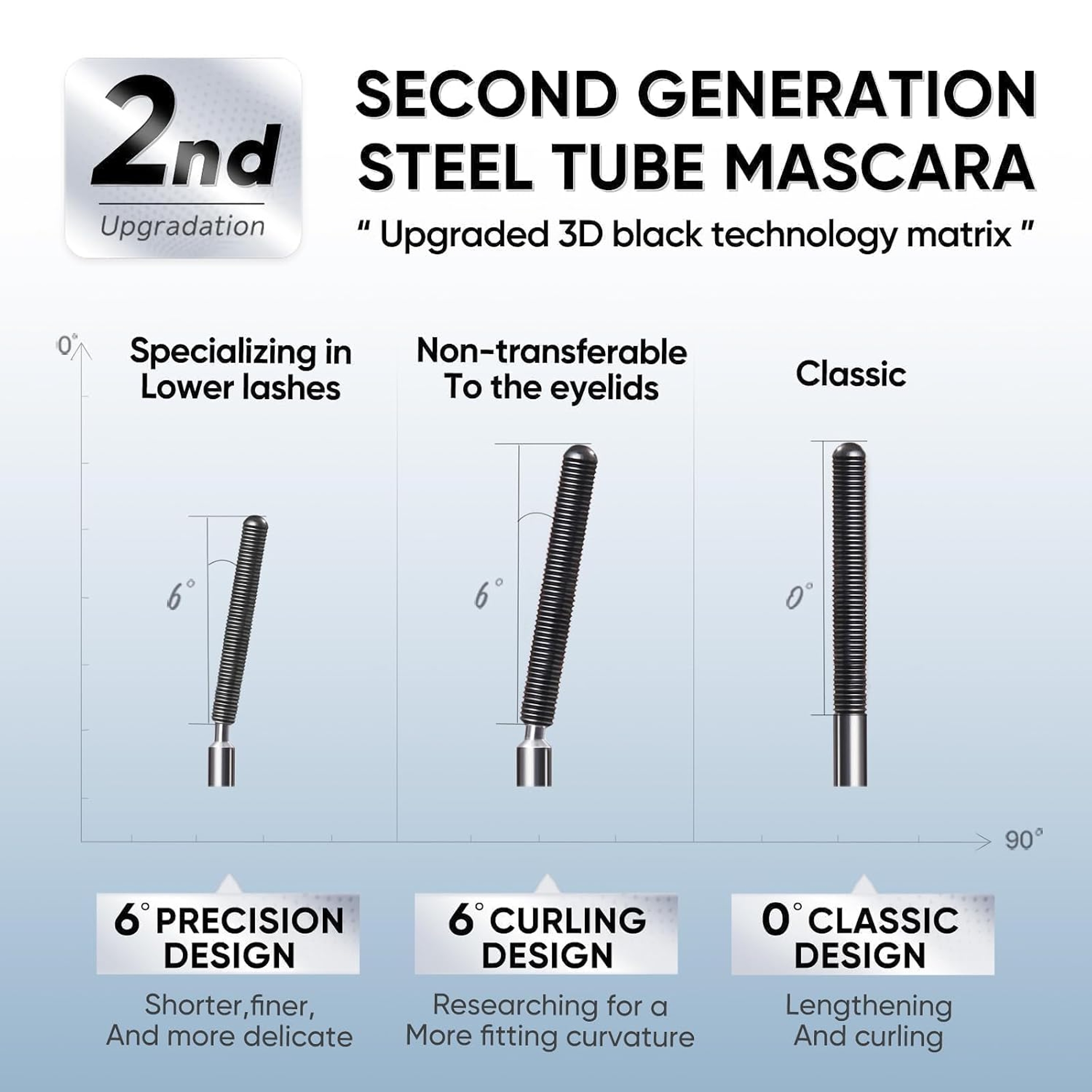 Judydoll 3D Curling Iron Mascara, 01 Black, 0.07 oz - 6° Precision Design Tubing Mascara with Ultra-Fine Metal Wand 6