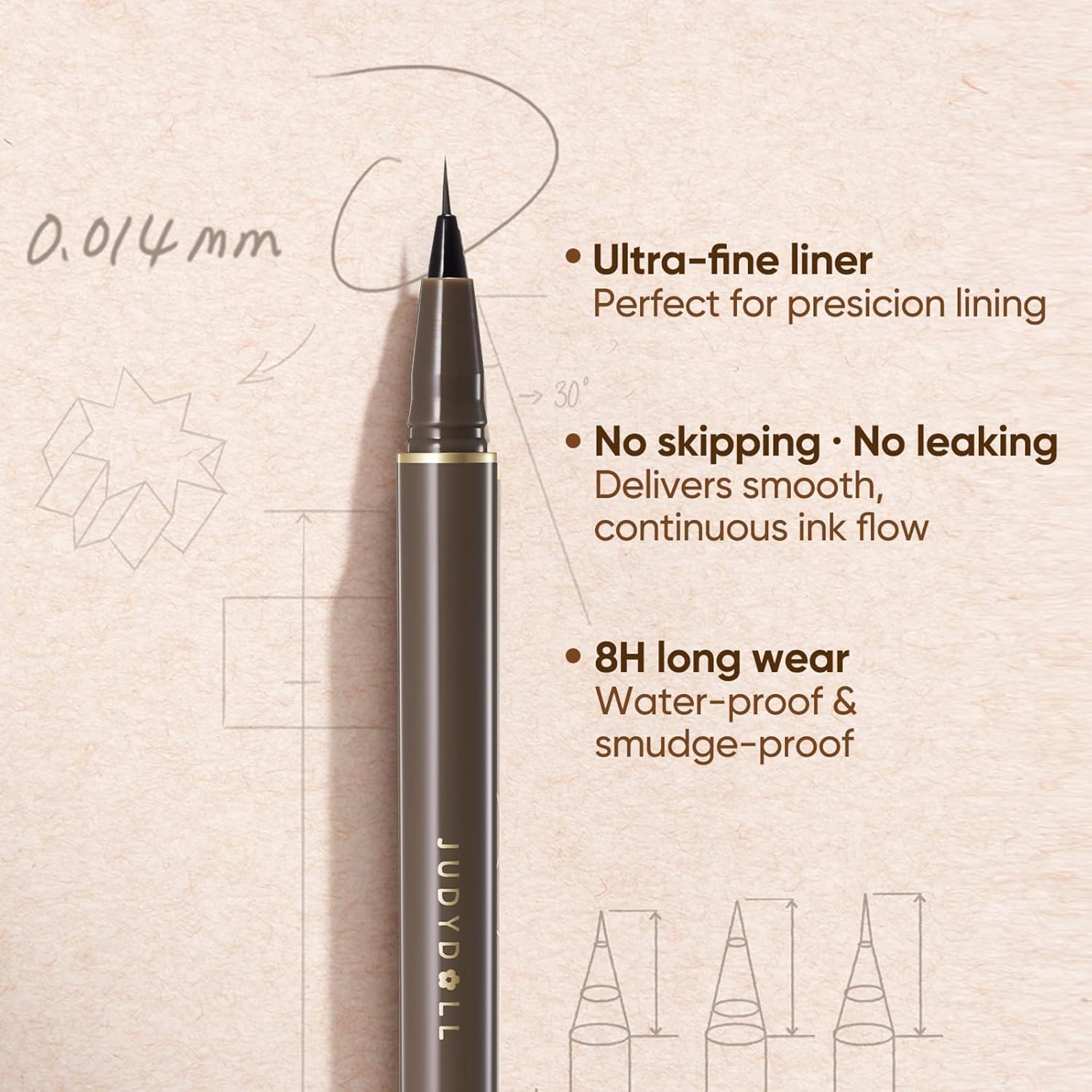 Judydoll Ultra-Fine Liquid Eyeliner, 02 Brown, 1 Count - Precision Tip for Winged Liner, Quick-Drying, Waterproof 3