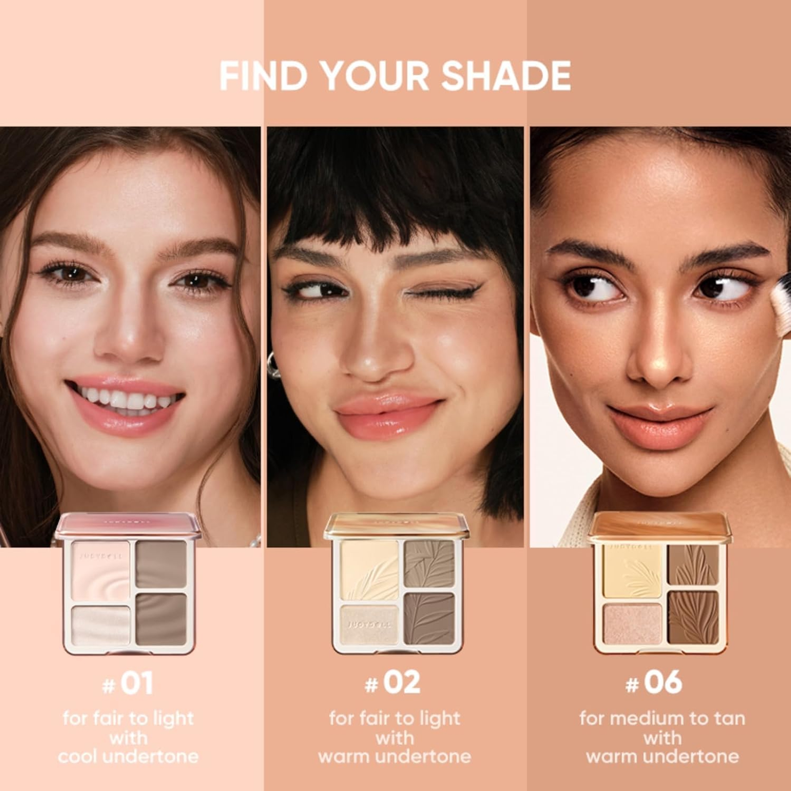 Judydoll Highlighter Contour Palette, 02 Tree Shadow Palette, 1 Count - All-in-One Matte Highlighter Contour Compact 6