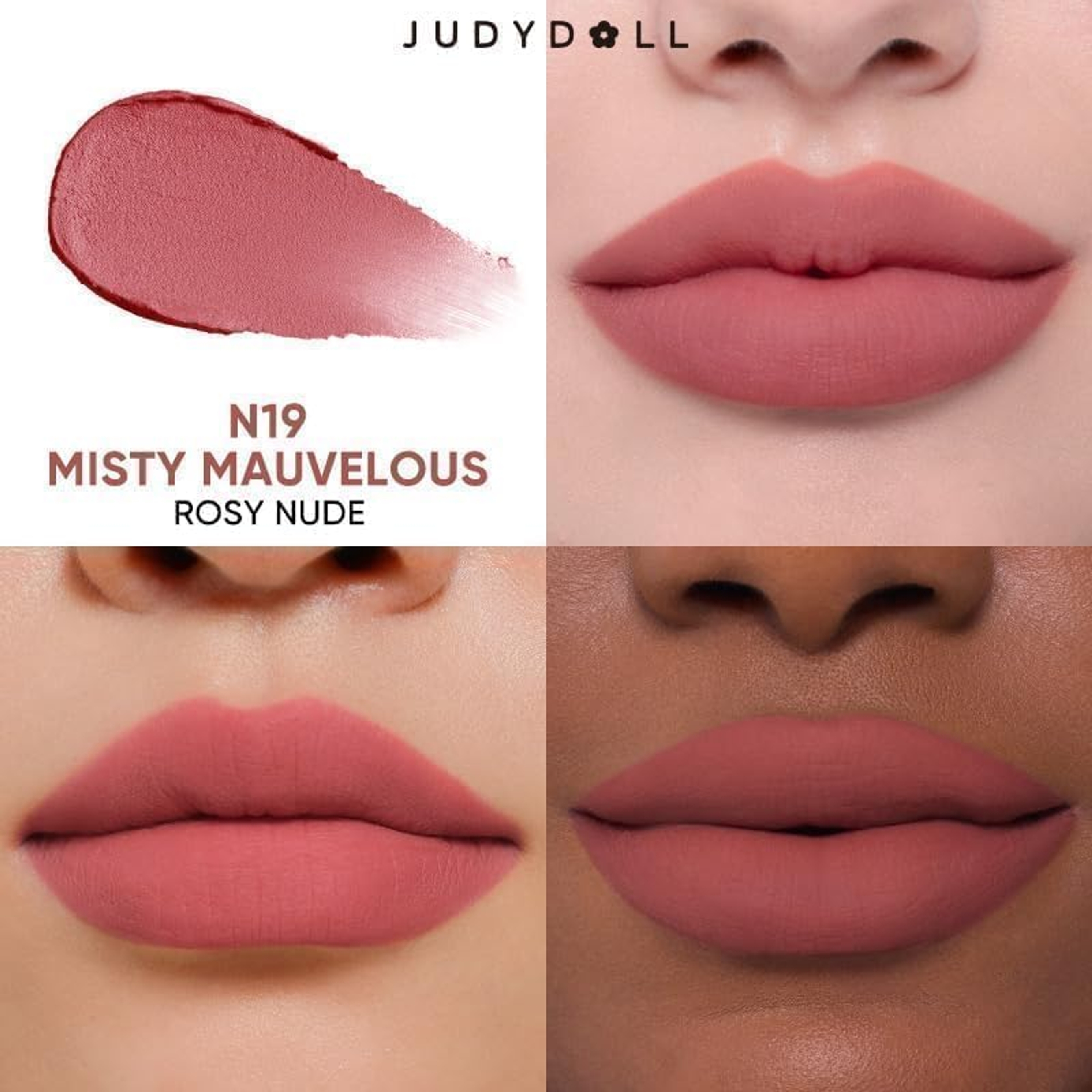 Judydoll Cushion Matte Lock Lip Cream, N19 Misty Mauvelous, 1 Count - Hydrating Matte Lipstick for a Lip-Blurring Effect 2