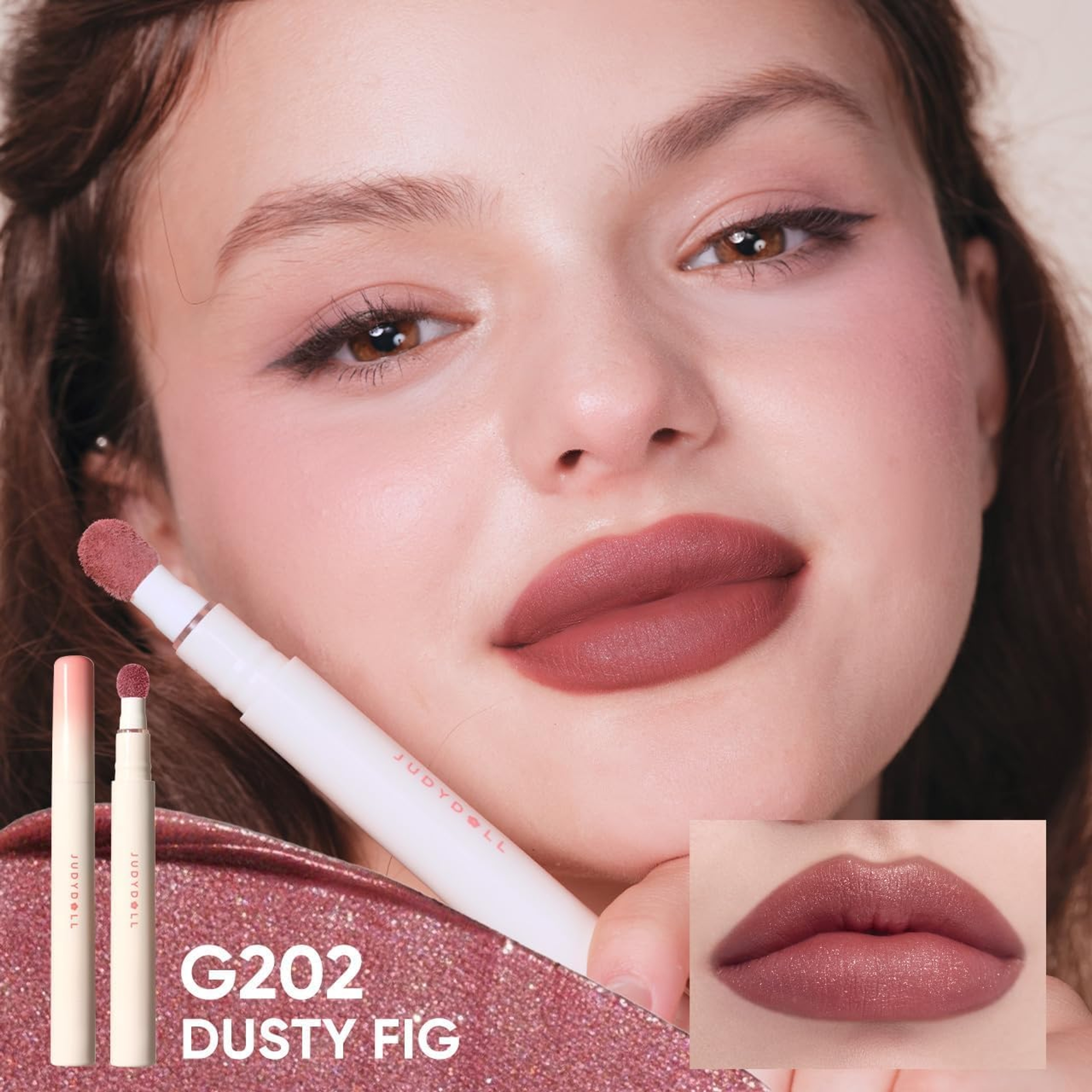 Judydoll Cushion Matte Lock Lip Cream, G202 Dusty Fig, 1 Count - Hydrating Matte Lipstick for a Lip-Blurring Effect 3
