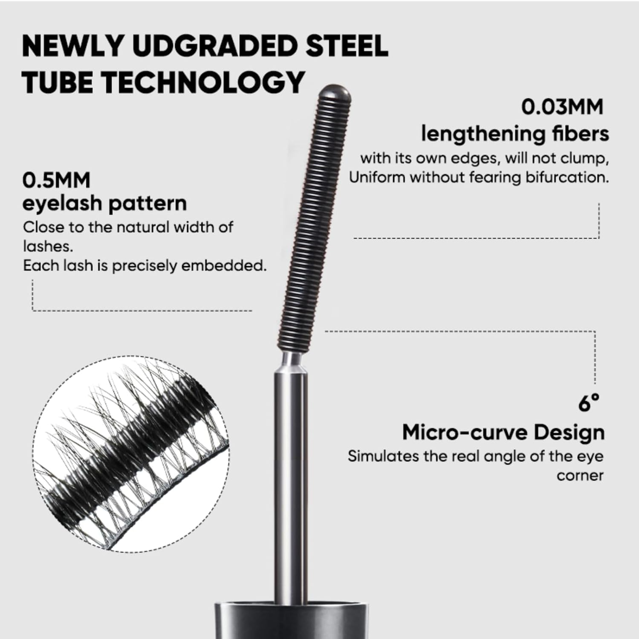 Judydoll 3D Curling Iron Mascara, 02 Brown, 0.07 oz - 6° Precision Design Tubing Mascara with Ultra-Fine Metal Wand 6