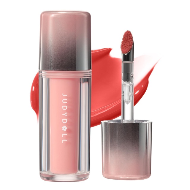 Judydoll Dual Flash Watery Lip Gloss, 02 Juicy Strawberry, 1 Count - Mirror-Shine Lip Glaze with Dual-Sided Metal & Velvet Spatula