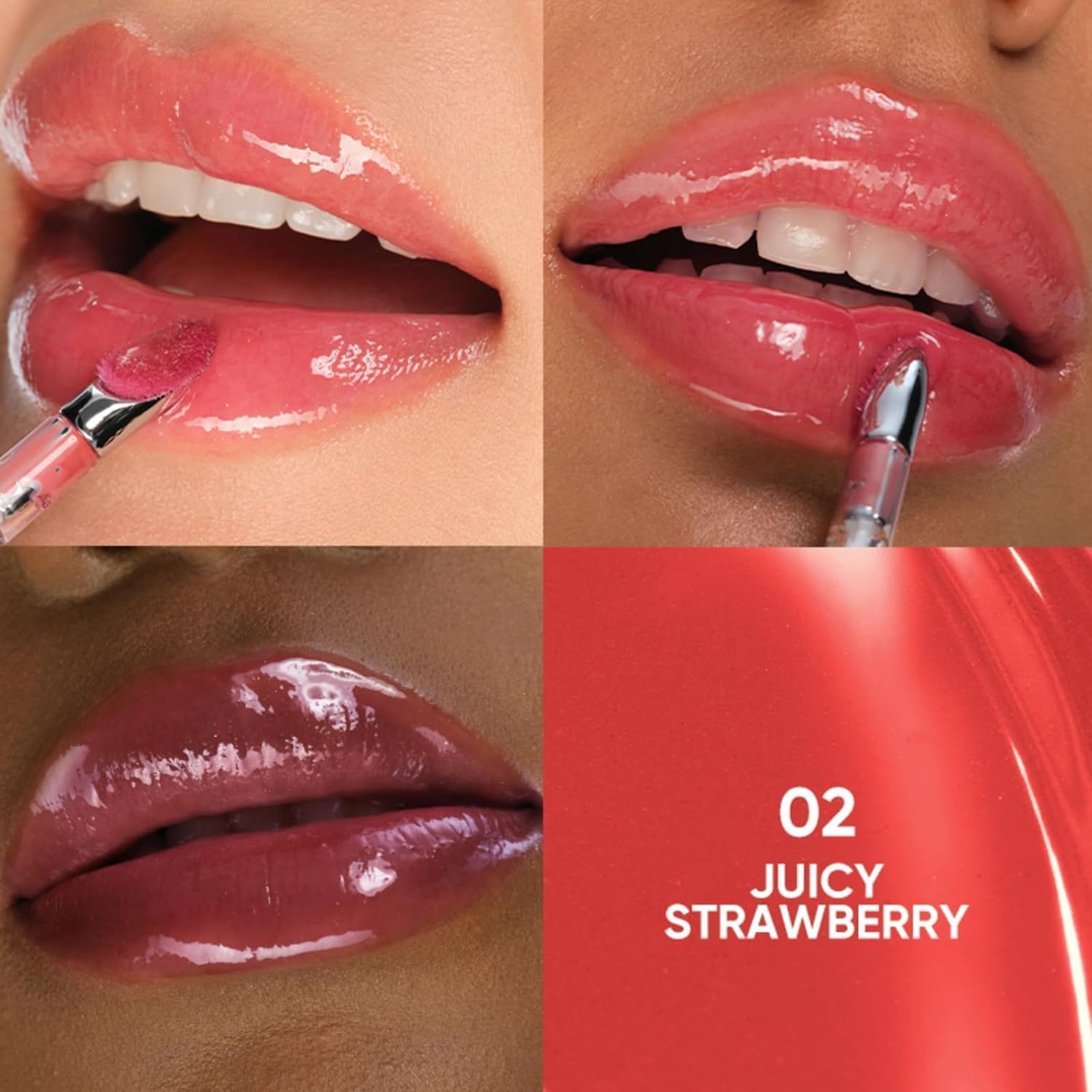 Judydoll Dual Flash Watery Lip Gloss, 02 Juicy Strawberry, 1 Count - Mirror-Shine Lip Glaze with Dual-Sided Metal & Velvet Spatula 2