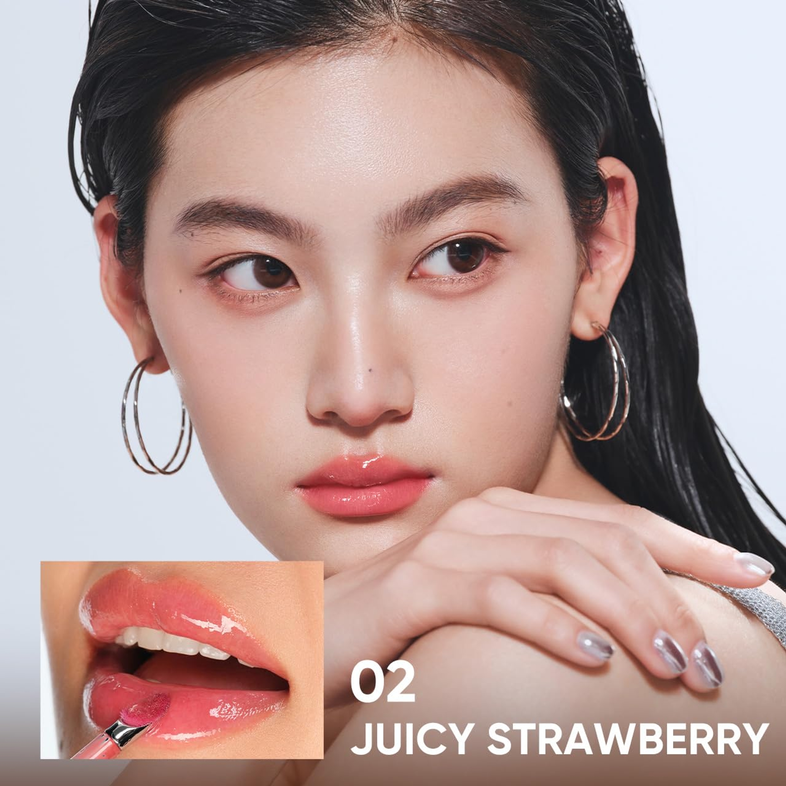 Judydoll Dual Flash Watery Lip Gloss, 02 Juicy Strawberry, 1 Count - Mirror-Shine Lip Glaze with Dual-Sided Metal & Velvet Spatula 3