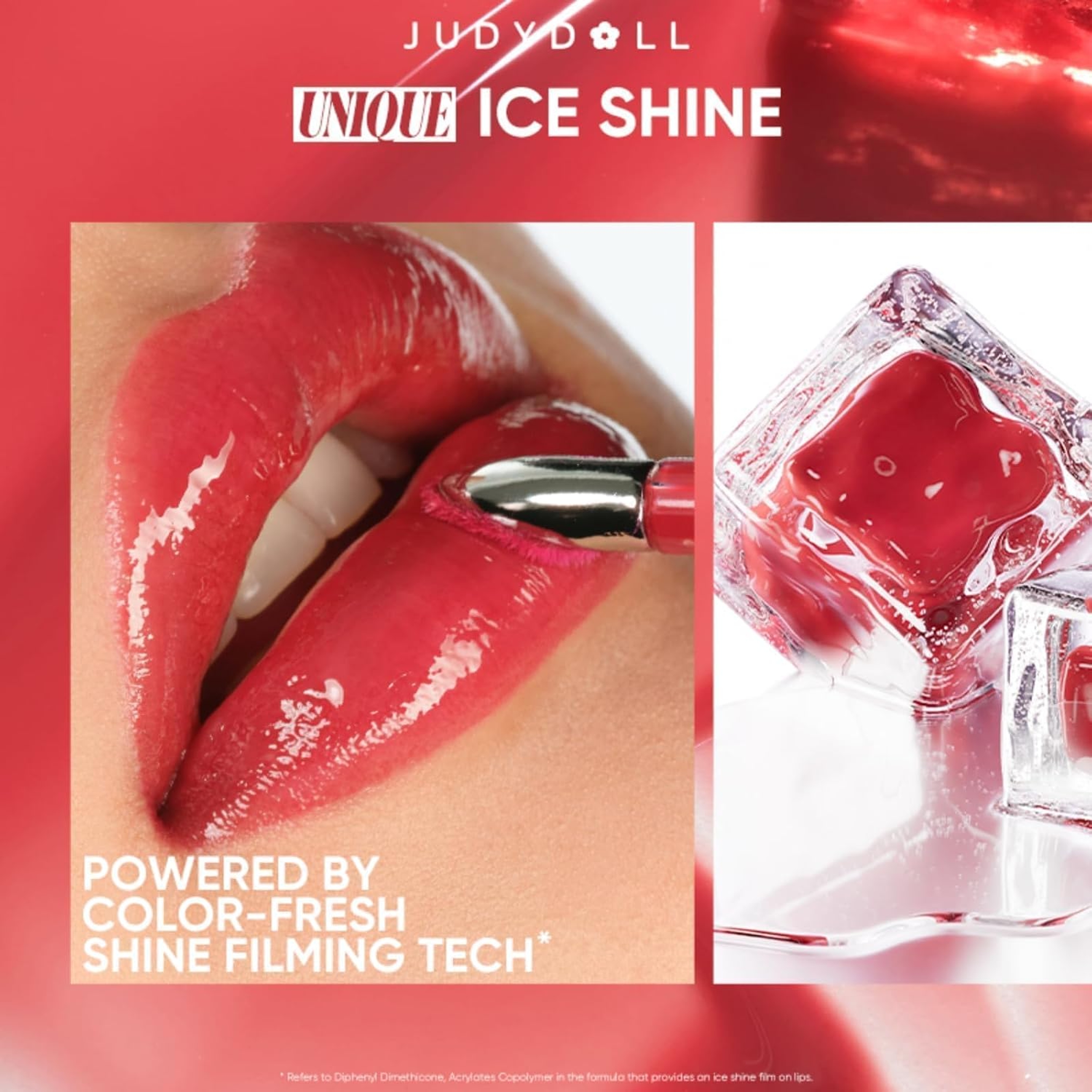 Judydoll Dual Flash Watery Lip Gloss, 02 Juicy Strawberry, 1 Count - Mirror-Shine Lip Glaze with Dual-Sided Metal & Velvet Spatula 5