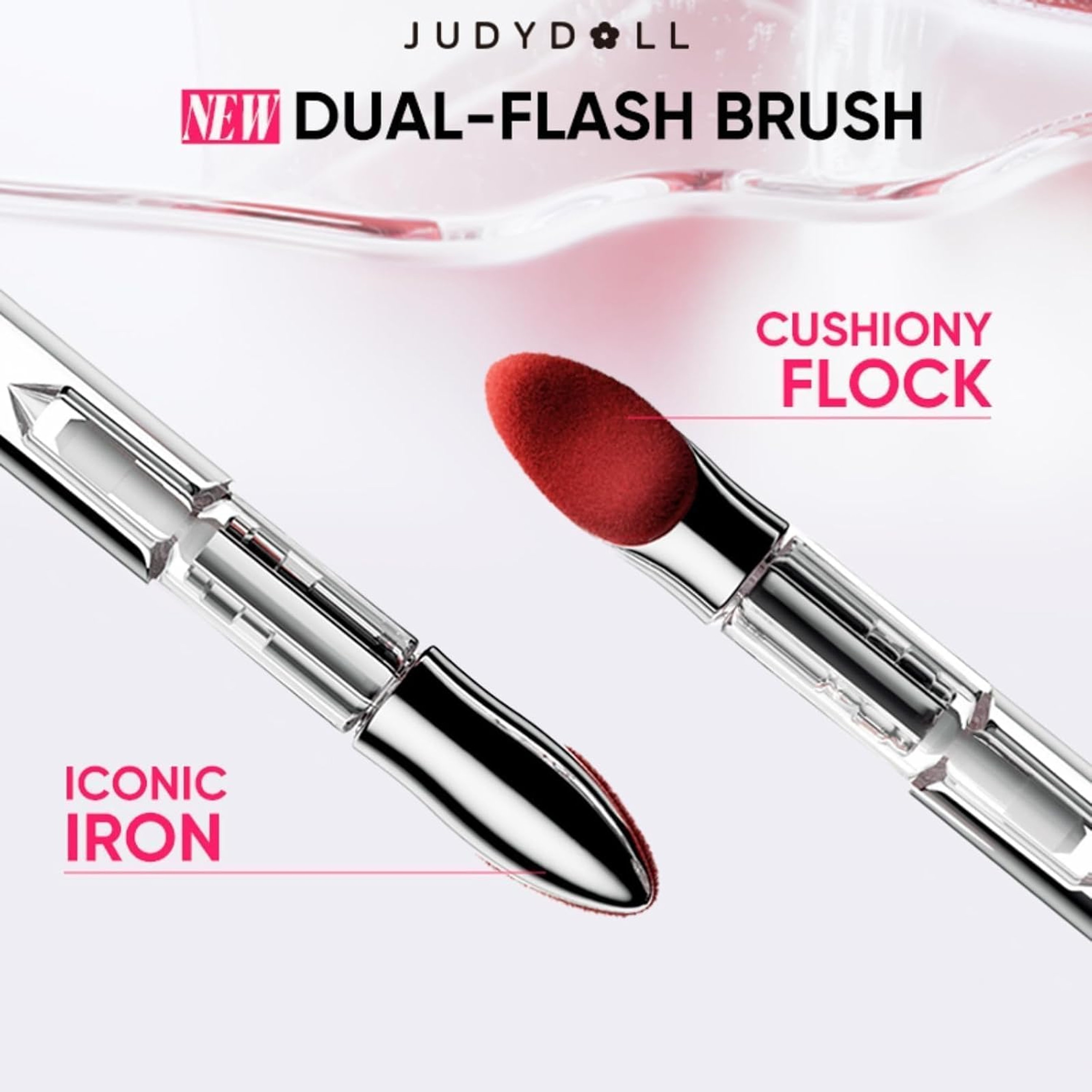 Judydoll Dual Flash Watery Lip Gloss, 02 Juicy Strawberry, 1 Count - Mirror-Shine Lip Glaze with Dual-Sided Metal & Velvet Spatula 8