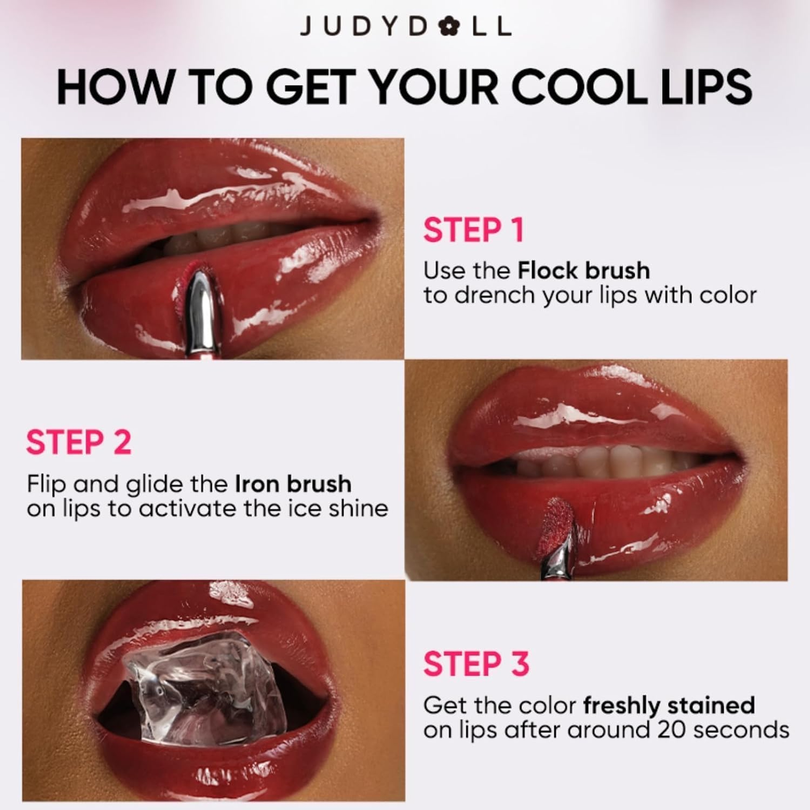 Judydoll Dual Flash Watery Lip Gloss, 02 Juicy Strawberry, 1 Count - Mirror-Shine Lip Glaze with Dual-Sided Metal & Velvet Spatula 9