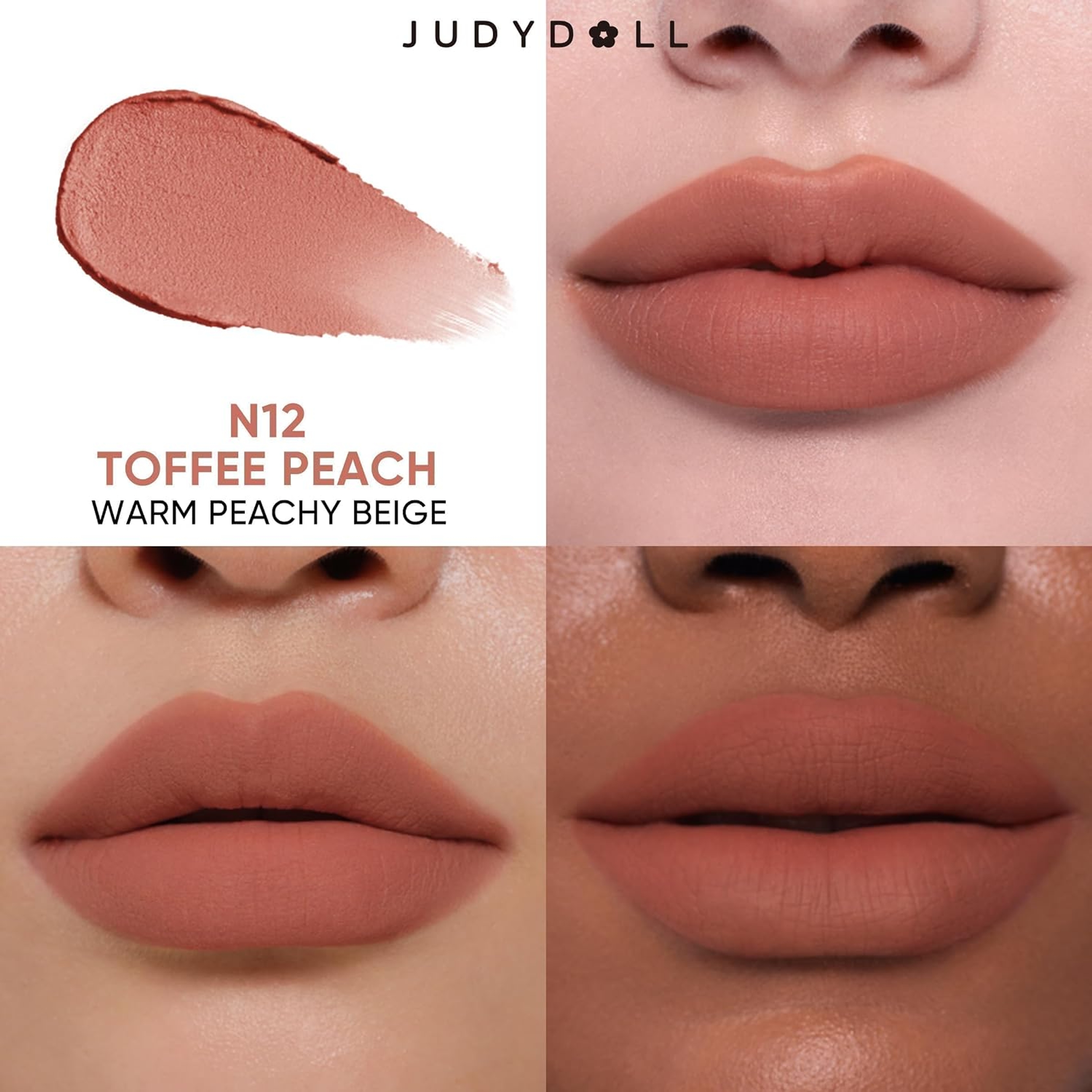 Judydoll Cushion Matte Lock Lip Cream, N12 Toffee Peach, 1 Count - Hydrating Matte Lipstick for a Lip-Blurring Effect 2