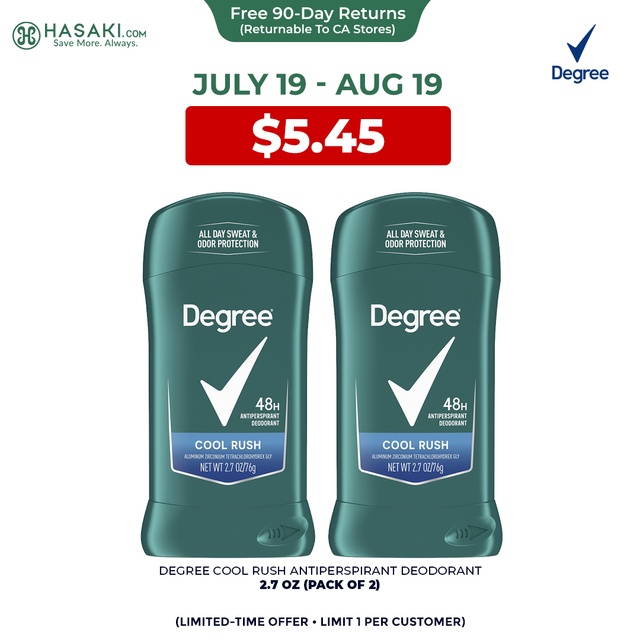 Degree Men Cool Rush Antiperspirant Deodorant Stick 2.7 oz (Pack of 2) - 48HR Sweat & Odor Protection — Out of stock