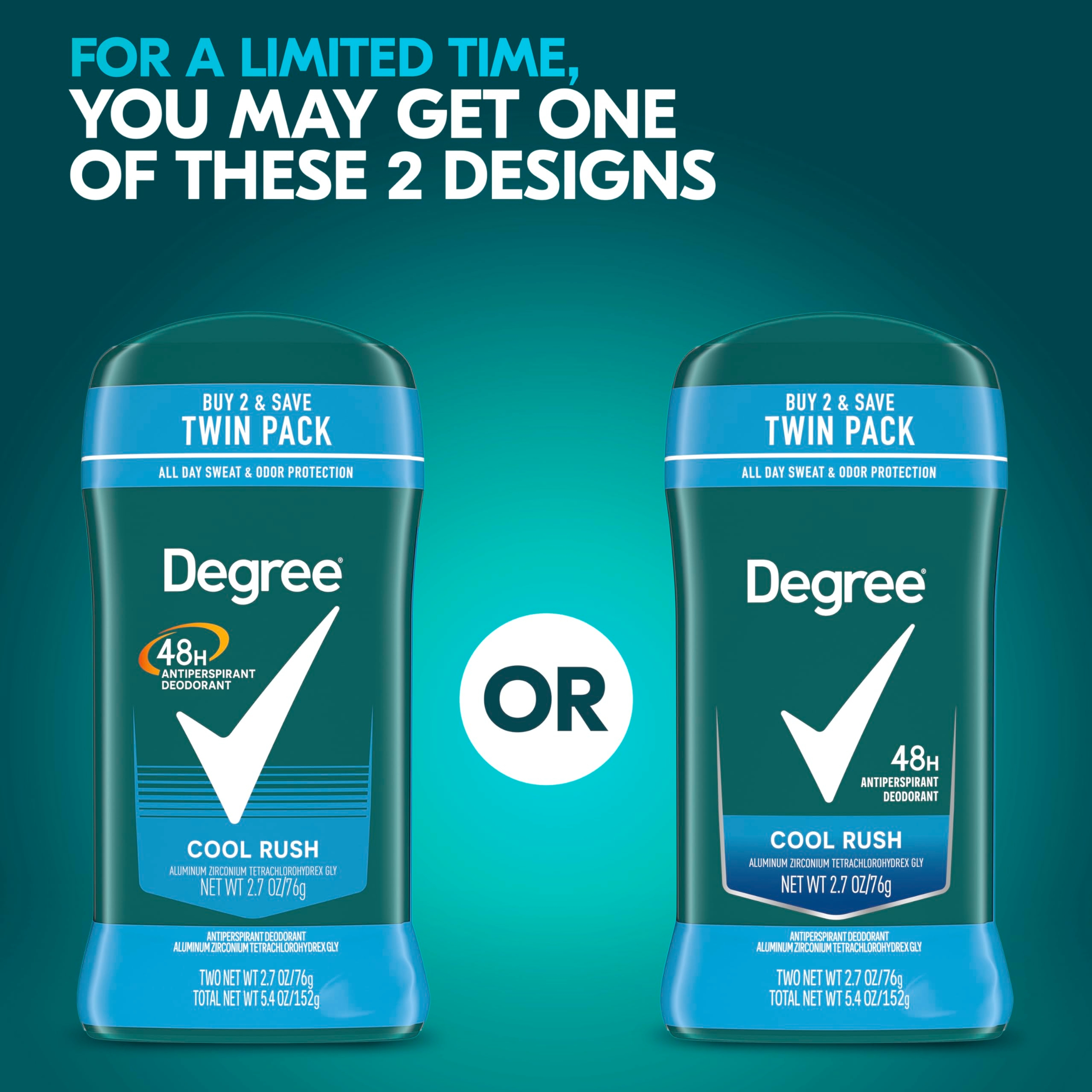 Degree Men Cool Rush Antiperspirant Deodorant Stick 2.7 oz (Pack of 2) - 48HR Sweat & Odor Protection 5