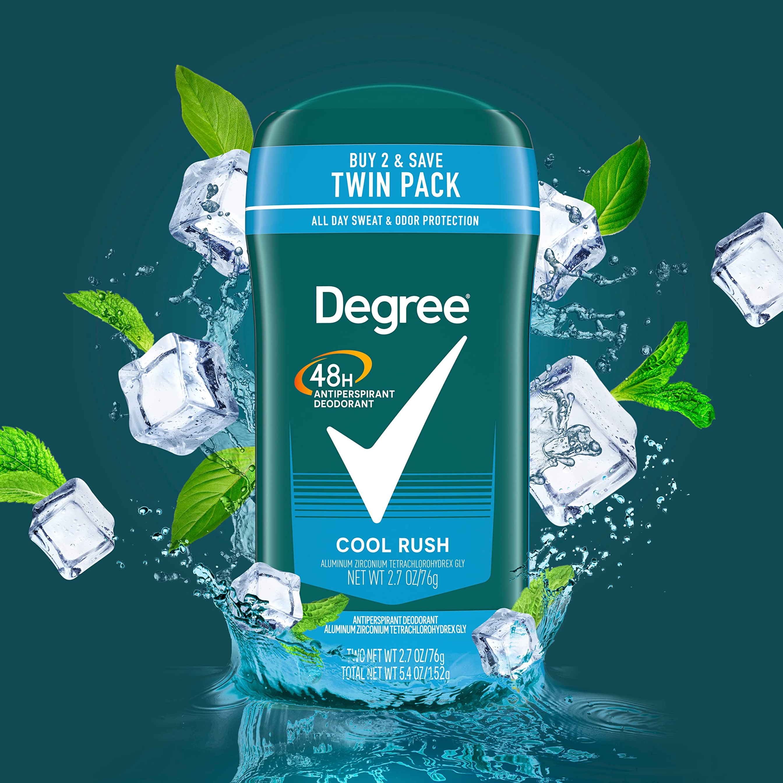 Degree Men Cool Rush Antiperspirant Deodorant Stick 2.7 oz (Pack of 2) - 48HR Sweat & Odor Protection 7
