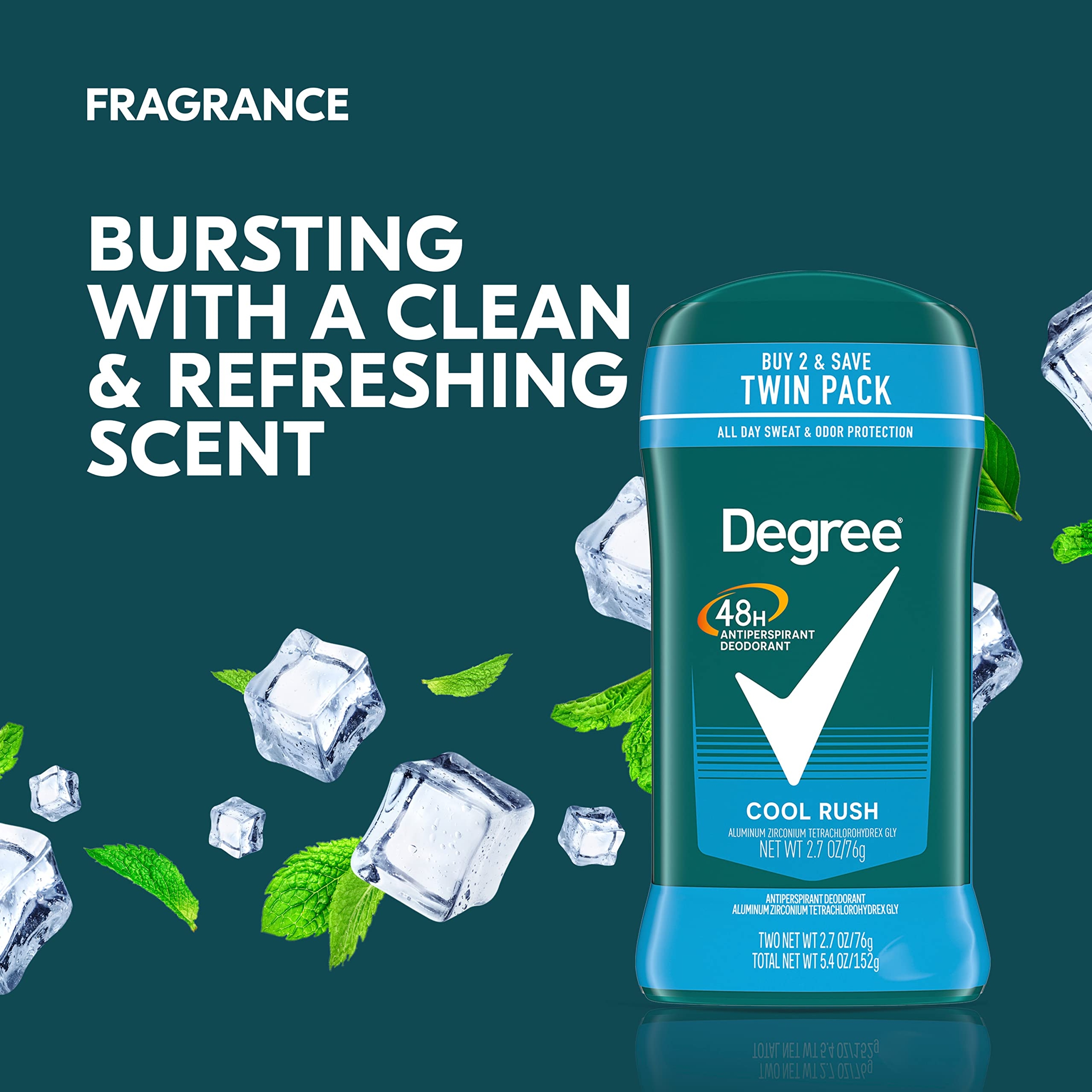 Degree Men Cool Rush Antiperspirant Deodorant Stick 2.7 oz (Pack of 2) - 48HR Sweat & Odor Protection 4