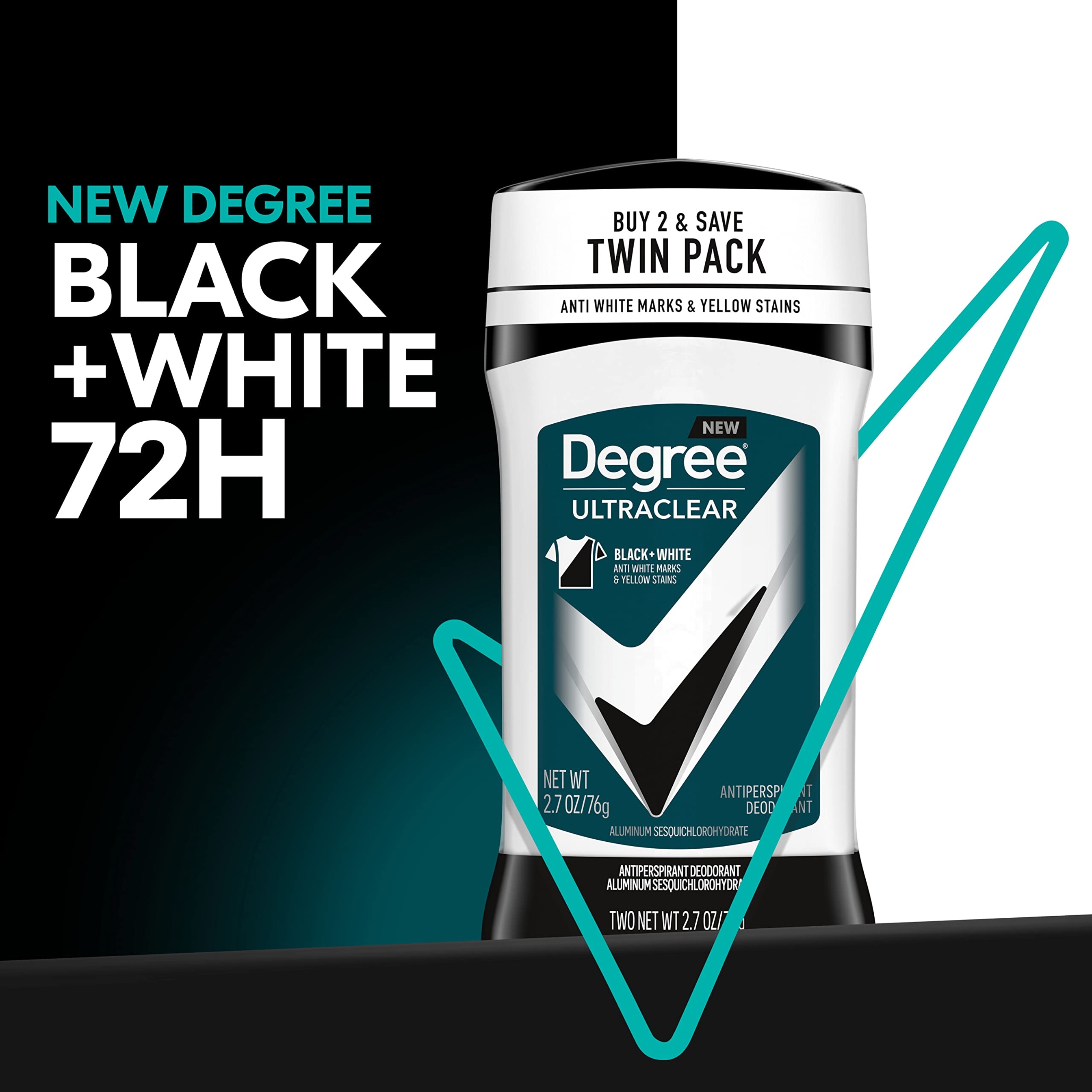 Degree Men UltraClear Black+White Antiperspirant Deodorant Stick 2.7 oz (Pack of 2) - 72HR Sweat & Odor Protection 3