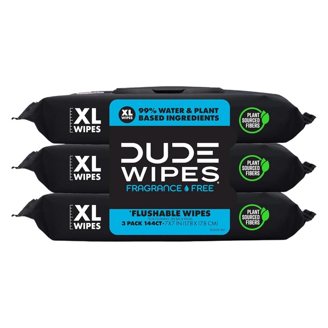 DUDE Wipes Fragrance Free Flushable Wipes 48 Count (Pack of 3) - Extra-Large Adult Wet Wipes for Sensitive Skin