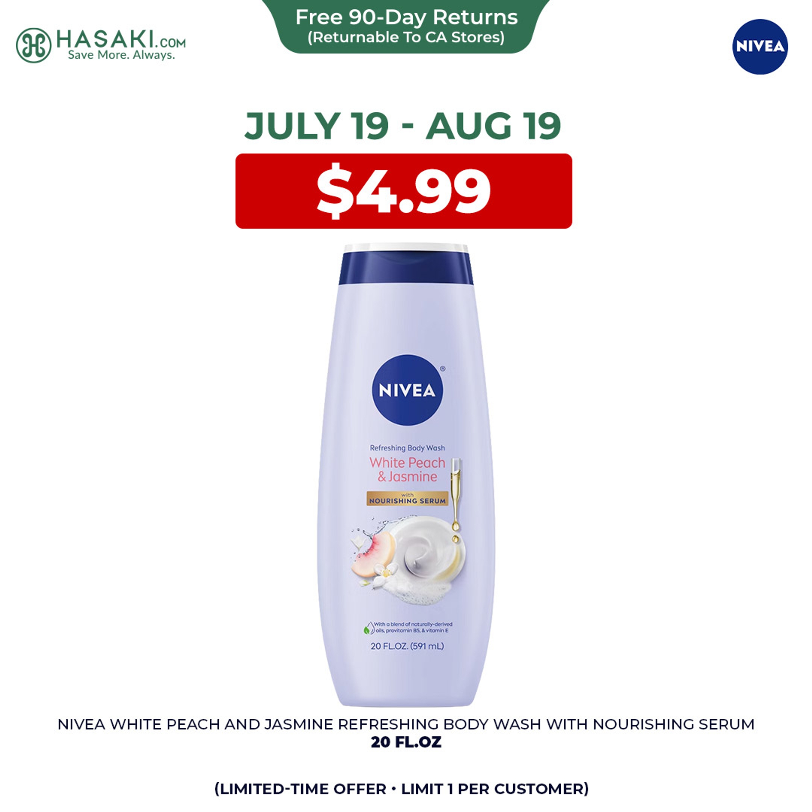 Nivea Refreshing White Peach and Jasmine Body Wash 20 fl.oz - Scented Body Wash with Nourishing Serum 1