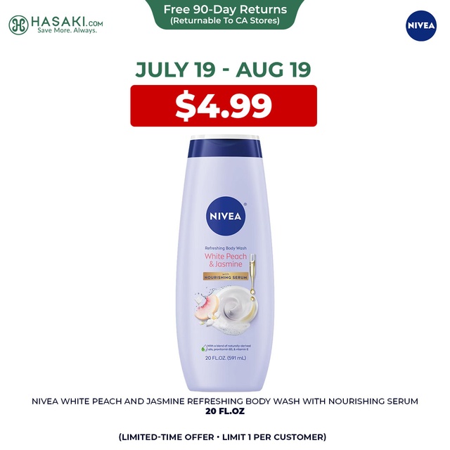 Nivea Refreshing White Peach and Jasmine Body Wash 20 fl.oz - Scented Body Wash with Nourishing Serum