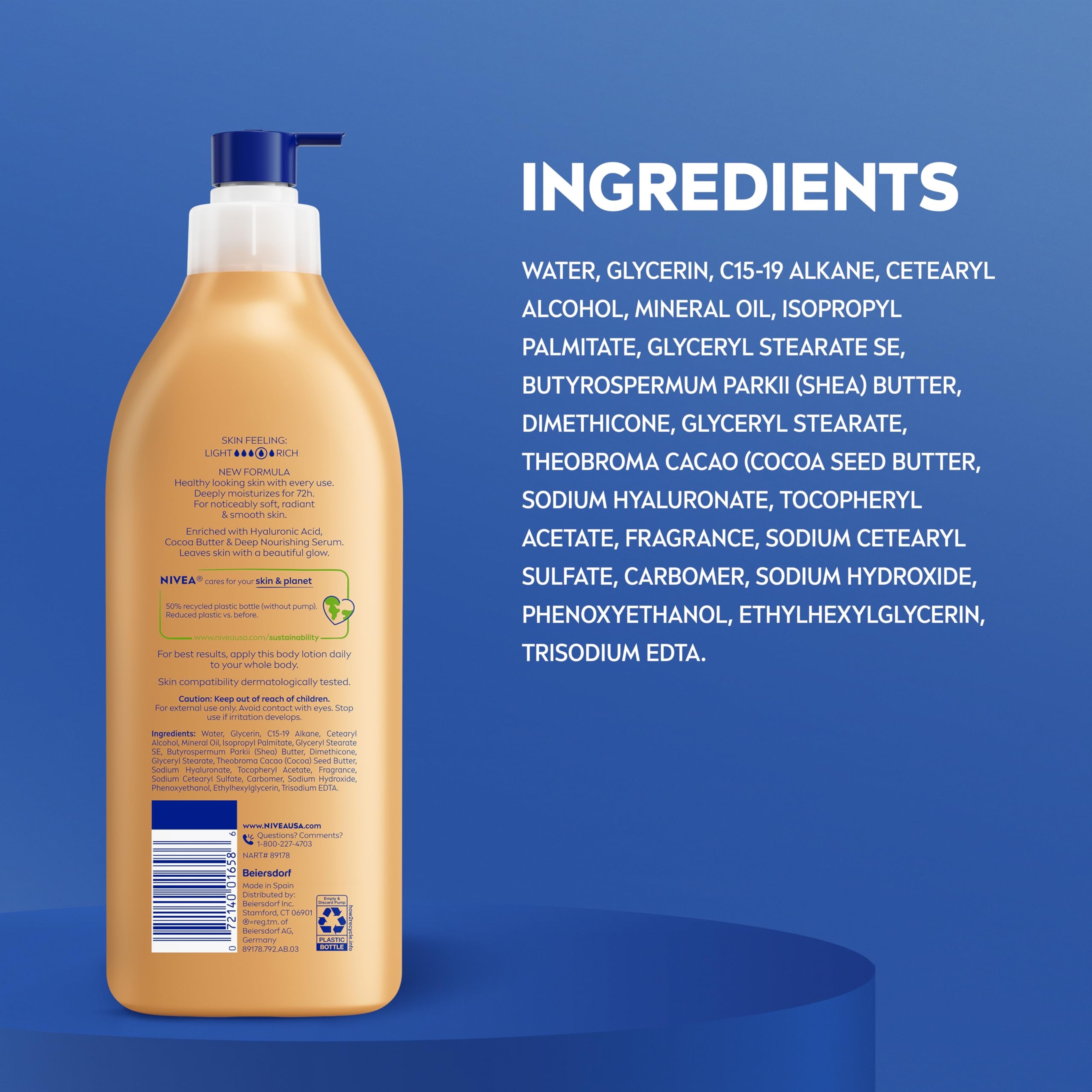 Nivea Cocoa Butter Body Lotion 16.9 fl.oz - 72H Deep Nourishing Moisture for Dry Skin with Hyaluronic Acid 9