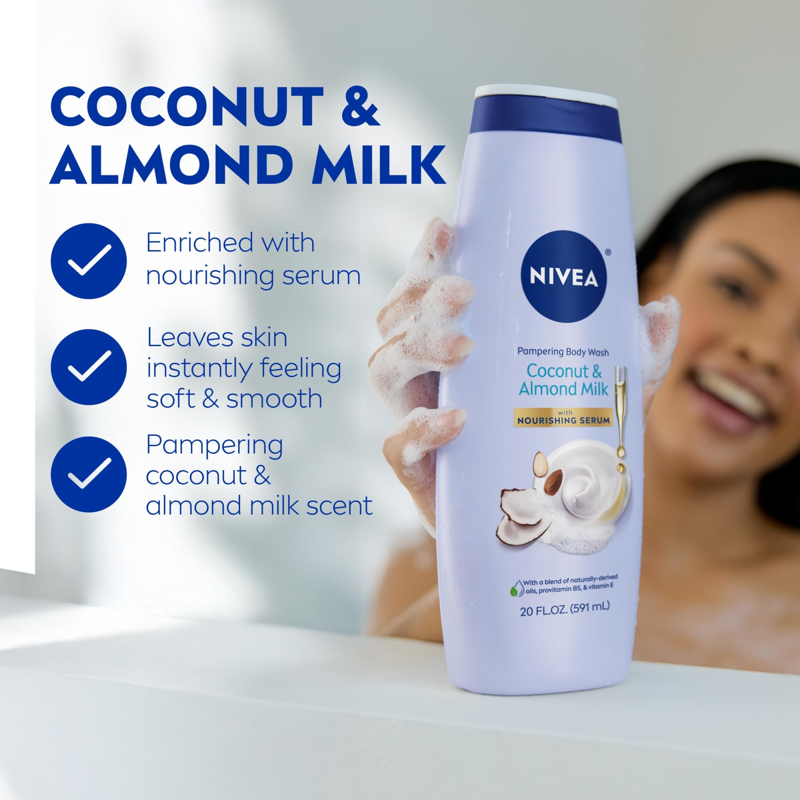 Nivea Pampering Coconut & Almond Milk Body Wash 20 fl.oz - Moisturizing Body Wash with Provitamin B5 & Vitamin E 3