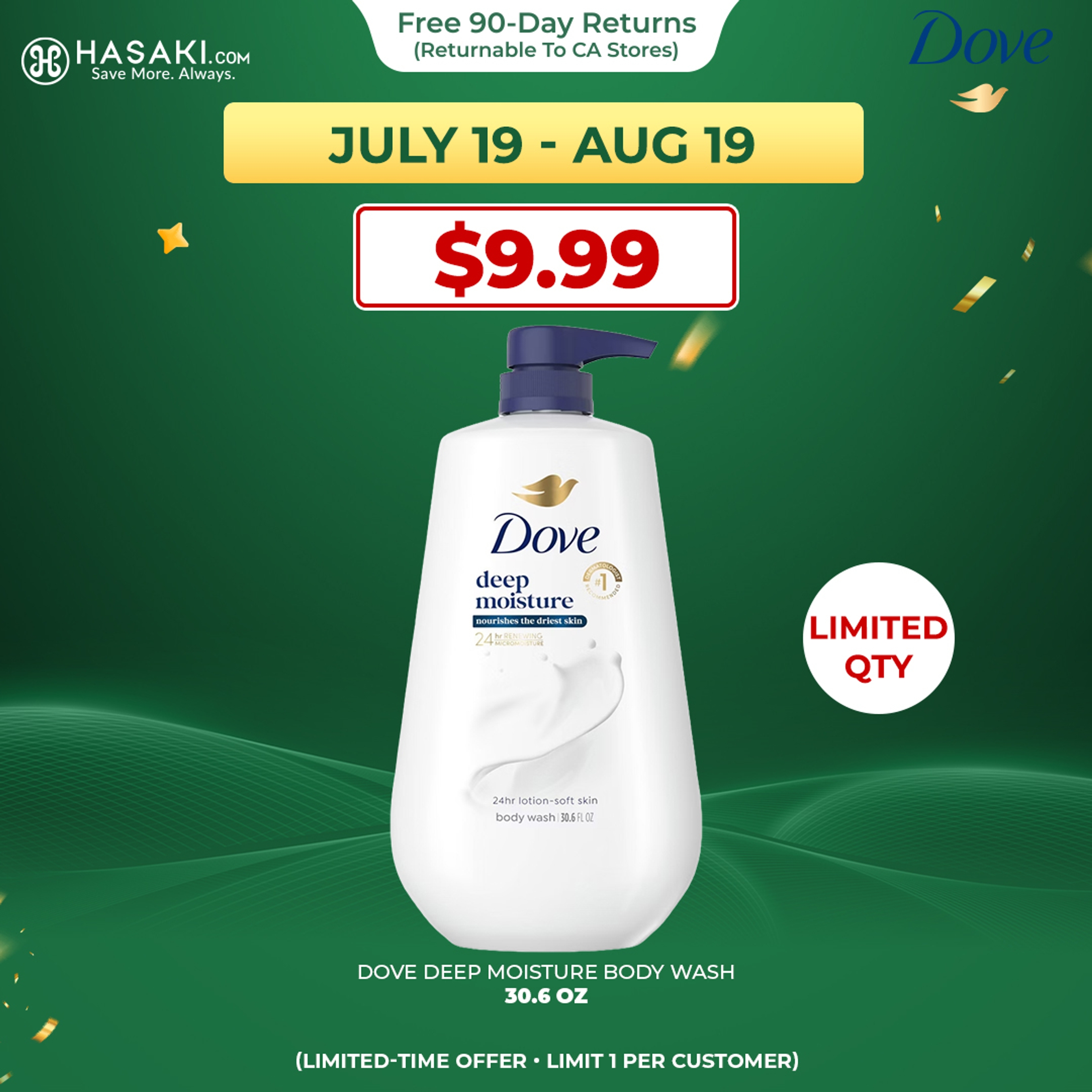 Dove Deep Moisture Body Wash 30.6 fl.oz - Moisturizing Skin Cleanser for 24HR Lotion-Soft Skin 1