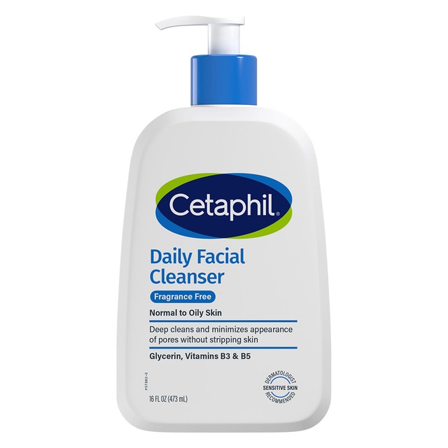 Cetaphil Daily Facial Cleanser Fragrance Free 16 fl.oz - Gentle Foaming for Sensitive, Combination to Oily Skin