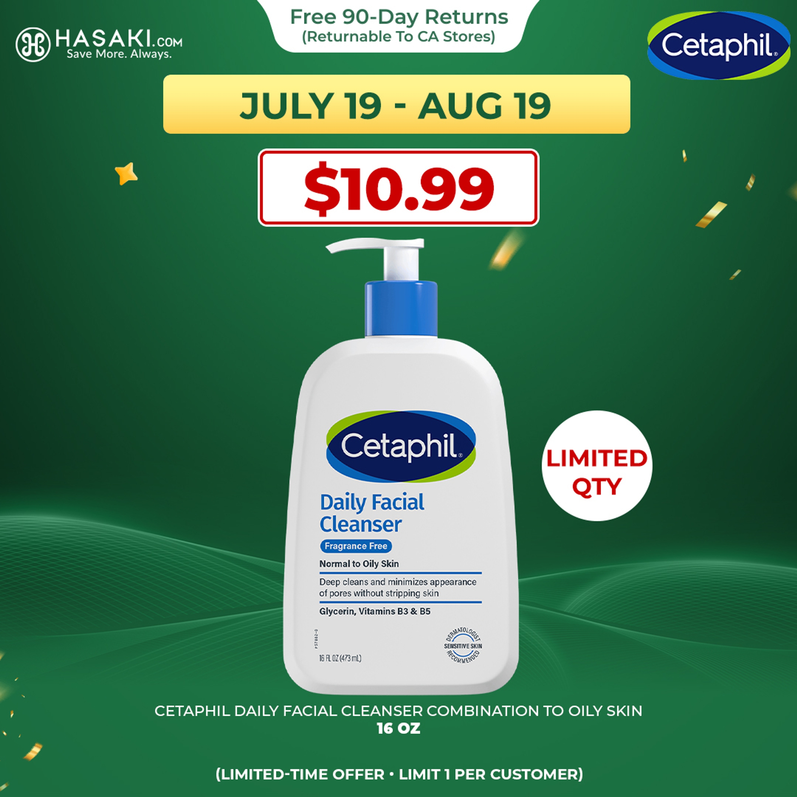 Cetaphil Daily Facial Cleanser Fragrance Free 16 fl.oz - Gentle Foaming for Sensitive, Combination to Oily Skin 1