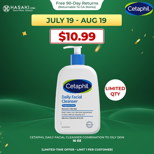 Cetaphil Daily Facial Cleanser Fragrance Free 16 fl.oz - Gentle Foaming for Sensitive, Combination to Oily Skin