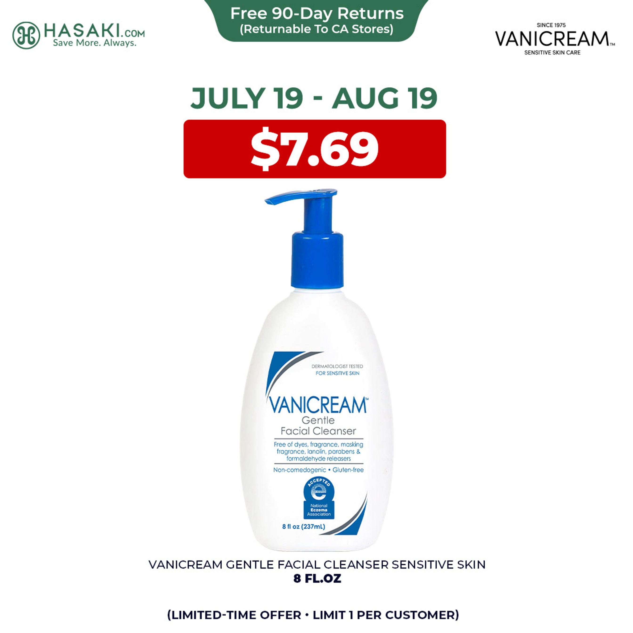 Vanicream Gentle Facial Cleanser 8 fl.oz - Formulated Without Common Irritants for Sensitive Skin 1