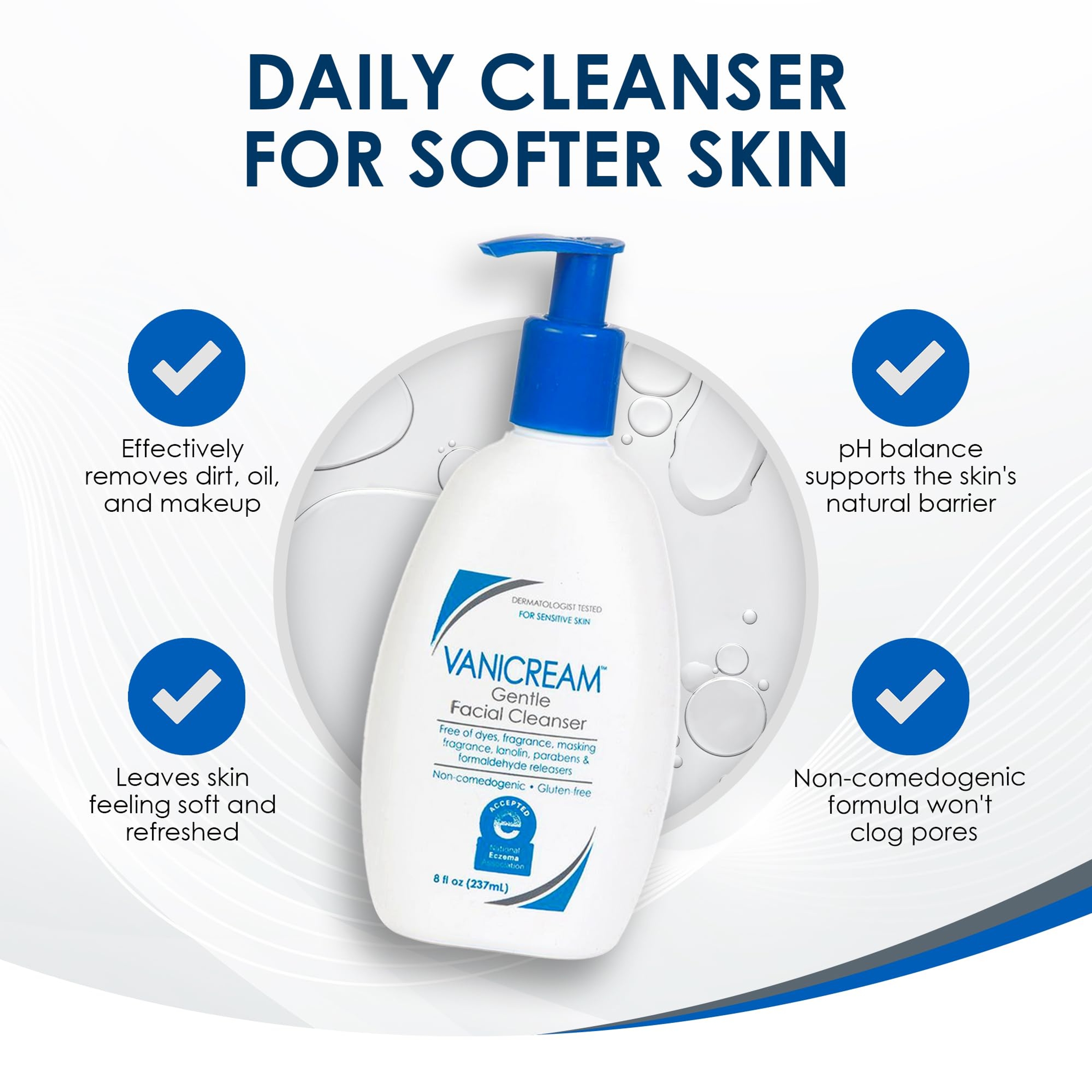 Vanicream Gentle Facial Cleanser 8 fl.oz - Formulated Without Common Irritants for Sensitive Skin 8