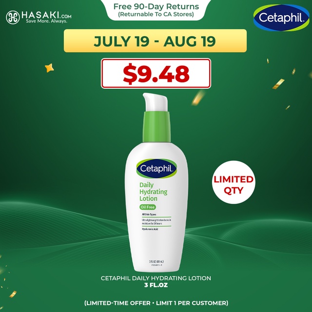 Cetaphil Daily Hydrating Lotion 3 fl.oz - Ultra Lightweight Moisturizer with Hyaluronic Acid for Face