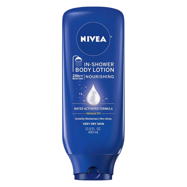Nivea Nourishing In Shower Lotion 13.5 fl.oz - Water Activated In Shower Moisturizer with Almond Oil for Very Dry Skin