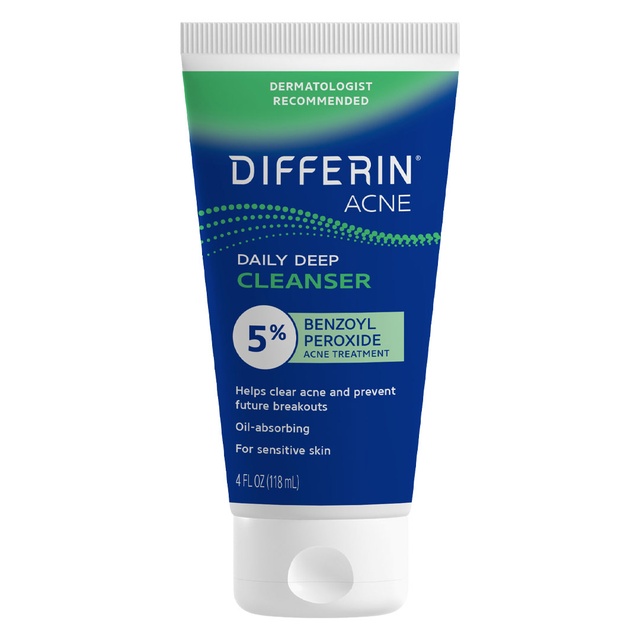 Differin Acne Daily Deep Cleanser 4 fl.oz - Face Wash with 5% Benzoyl Peroxide for Sensitive Skin