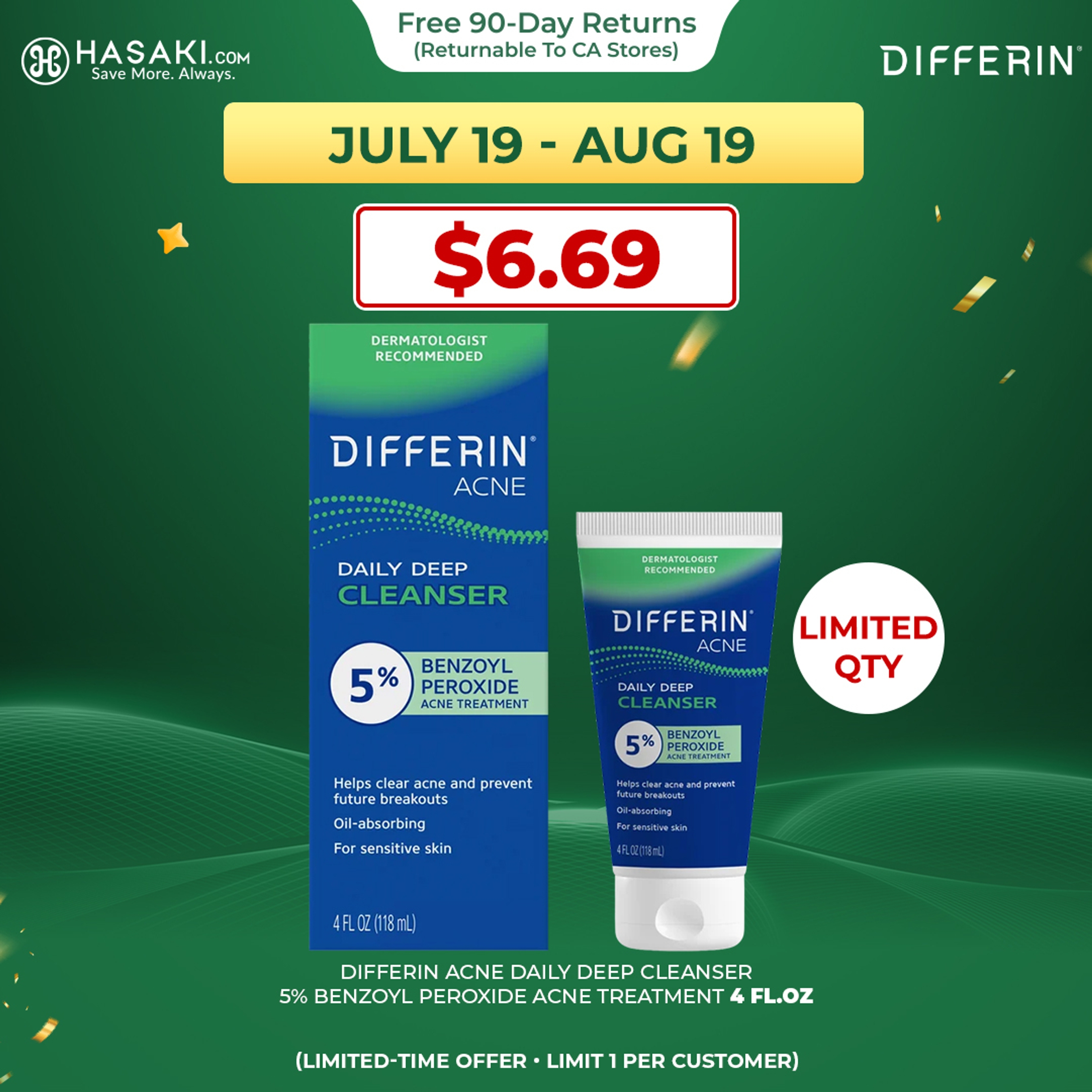 Differin Acne Daily Deep Cleanser 4 fl.oz - Face Wash with 5% Benzoyl Peroxide for Sensitive Skin 1