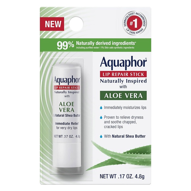 Aquaphor Naturally Inspired Lip Repair Stick, Aloe Vera, 0.17 oz - Hydrating Lip Balm Immediately Relieves Dryness