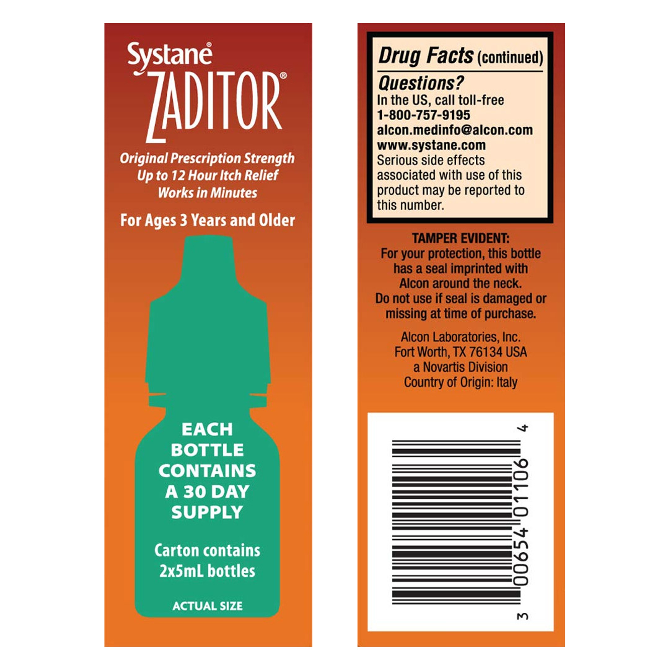 Alcon Systane Zaditor Antihistamine Eye Drops 0.17 fl.oz (Pack of 2) - Fast-Acting, Long-Lasting Eye Itch Relief 3