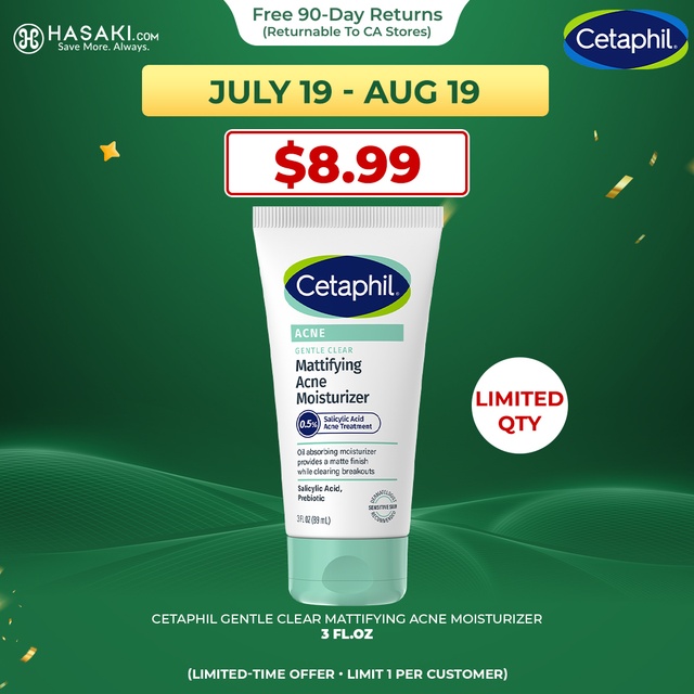 Cetaphil Gentle Clear Mattifying Acne Moisturizer 3 fl.oz - with 0.5% Salicylic Acid for Acne-Prone, Sensitive skin