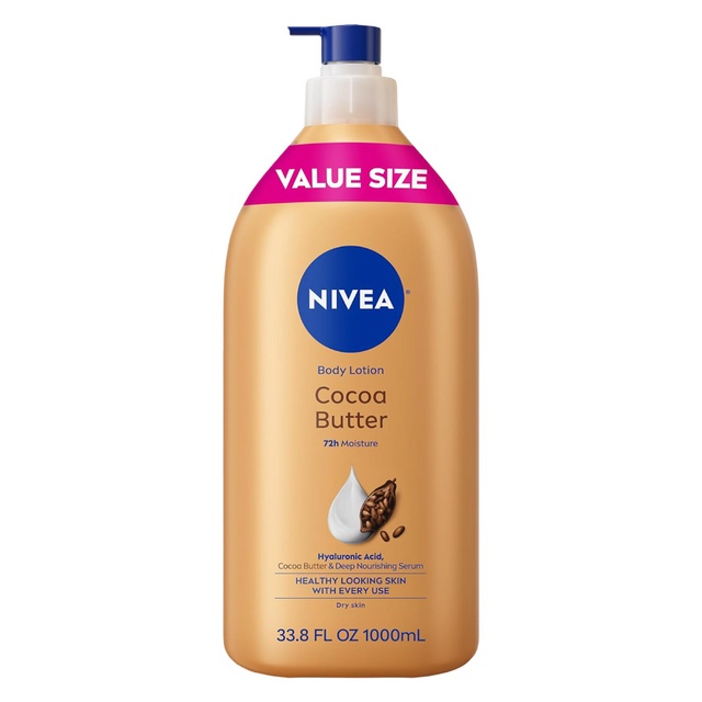 Nivea Cocoa Butter Body Lotion 33.8 fl.oz - 72H Deep Nourishing Moisture for Dry Skin with Hyaluronic Acid