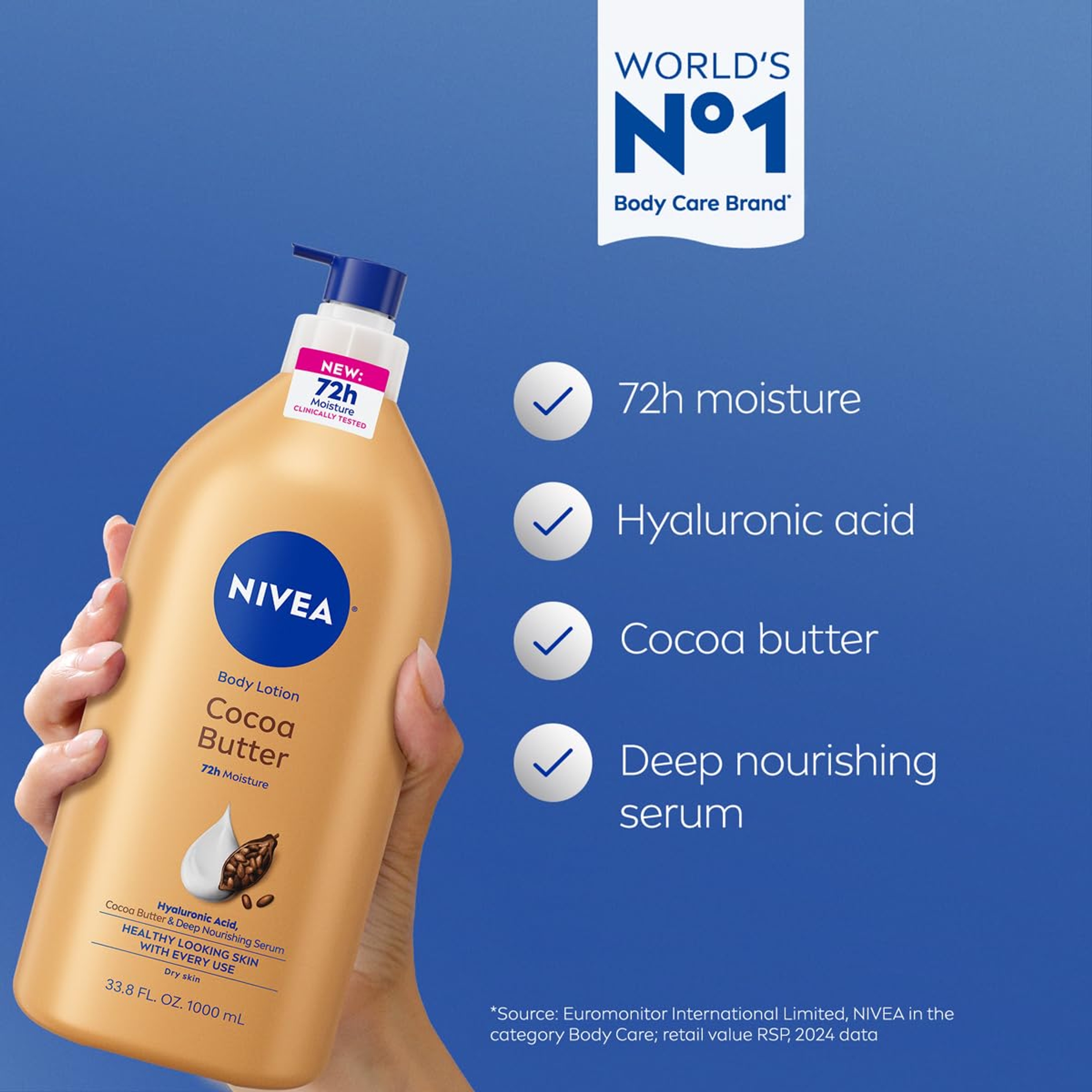 Nivea Cocoa Butter Body Lotion 33.8 fl.oz - 72H Deep Nourishing Moisture for Dry Skin with Hyaluronic Acid 3