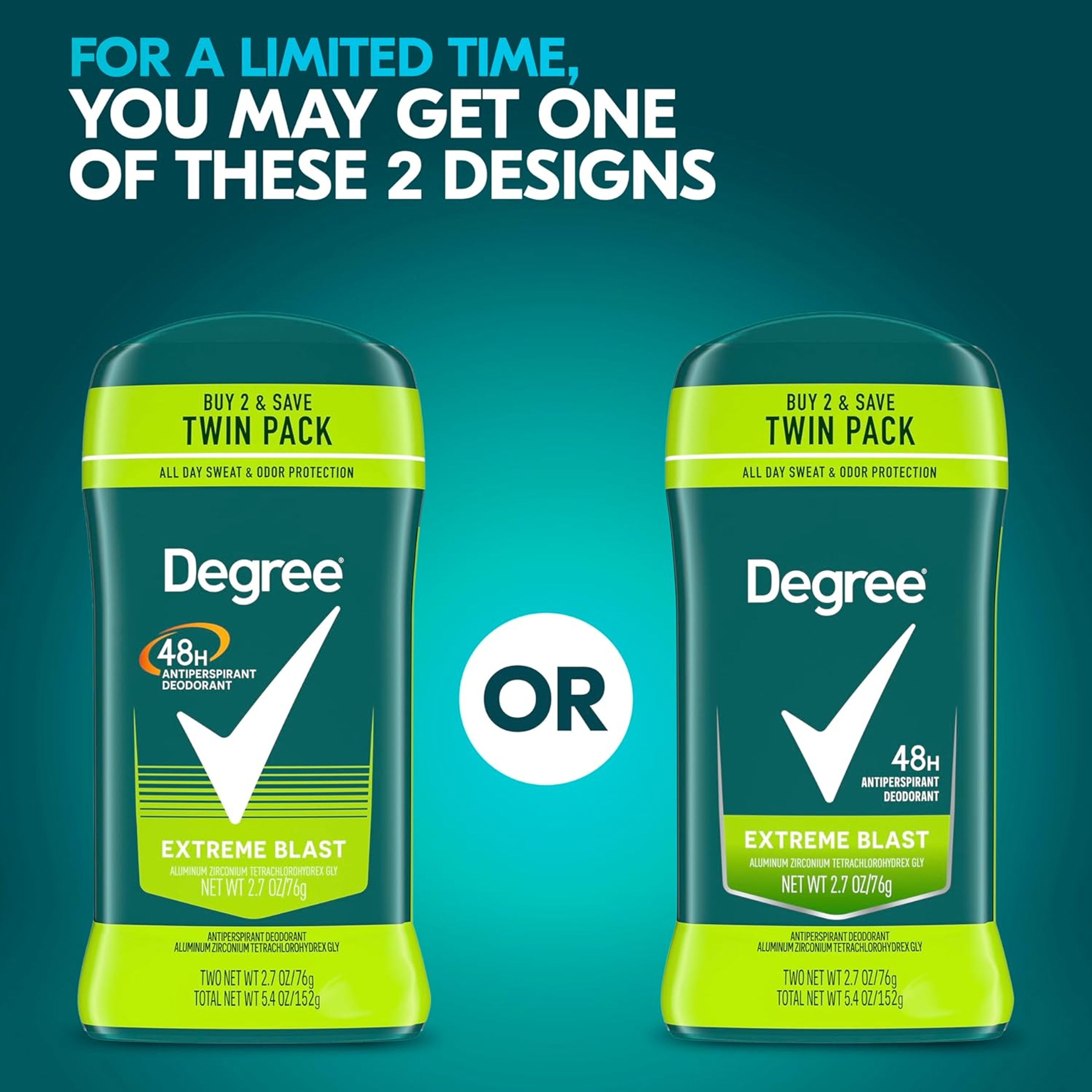 Degree Men Extreme Blast Antiperspirant Deodorant Stick 2.7 oz (Pack of 2) - 48-Hour Sweat & Odor Protection 2