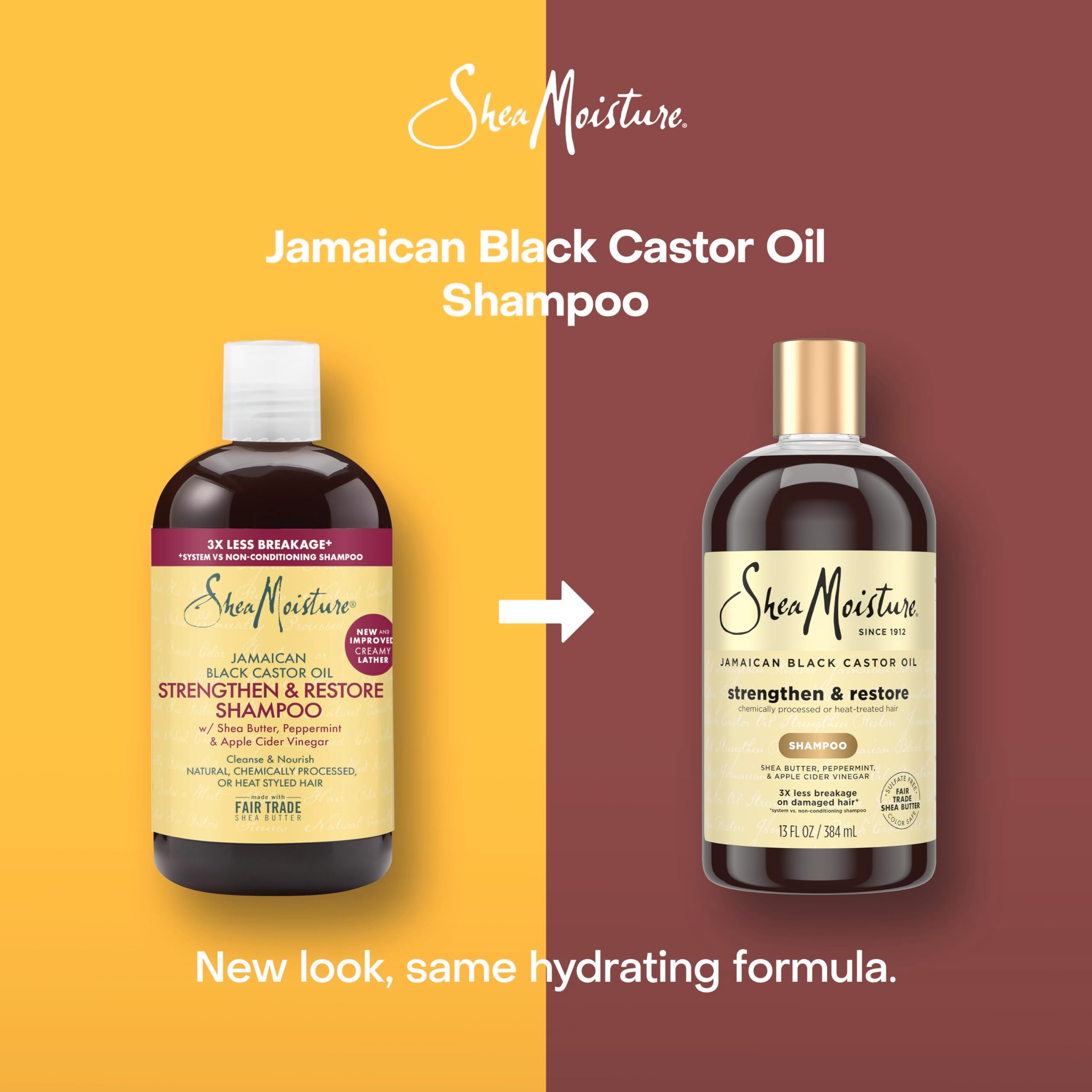 SheaMoisture Strengthen & Restore Shampoo 13 fl.oz - Pure Jamaican Black Castor Oil for Damaged Hair 2