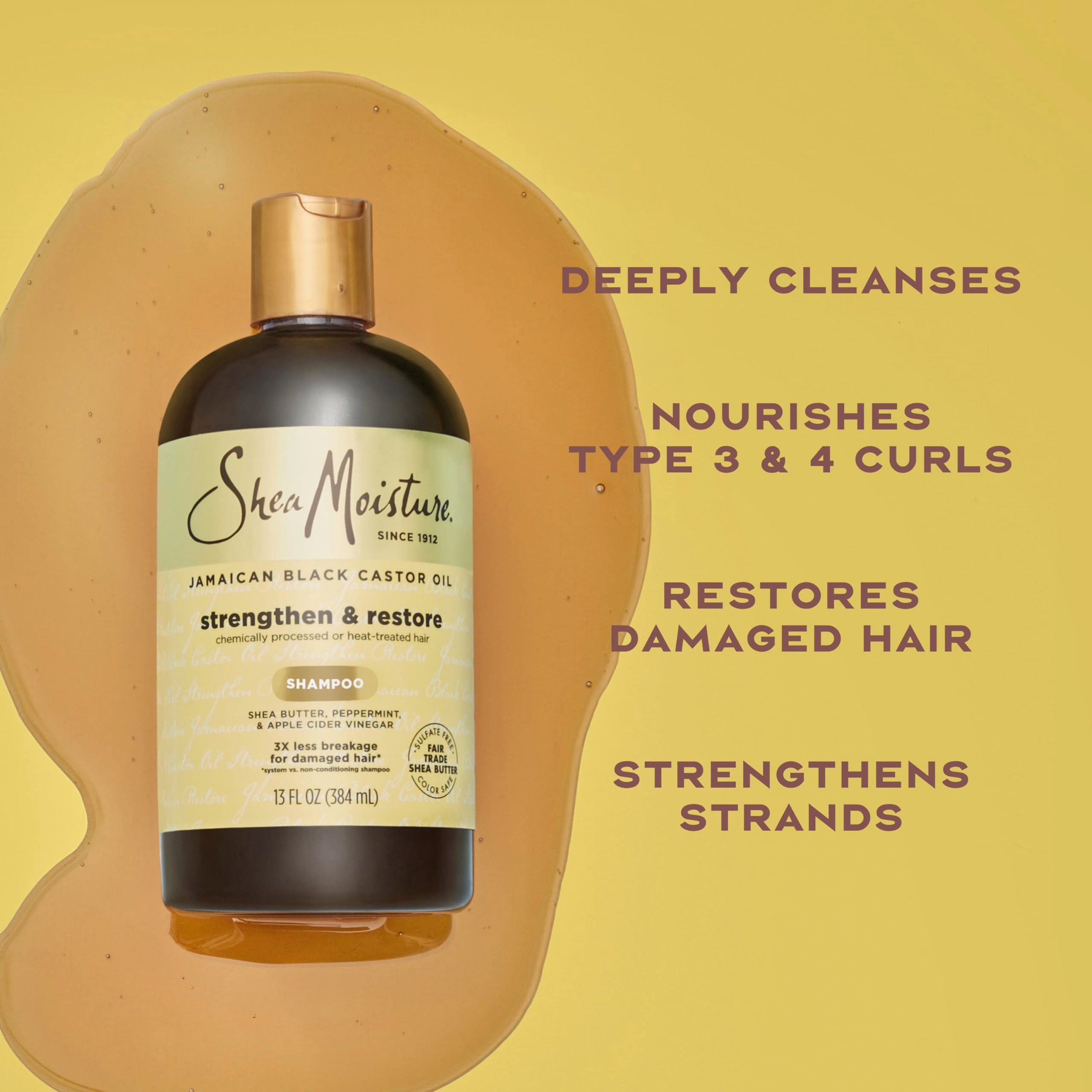 SheaMoisture Strengthen & Restore Shampoo 13 fl.oz - Pure Jamaican Black Castor Oil for Damaged Hair 3