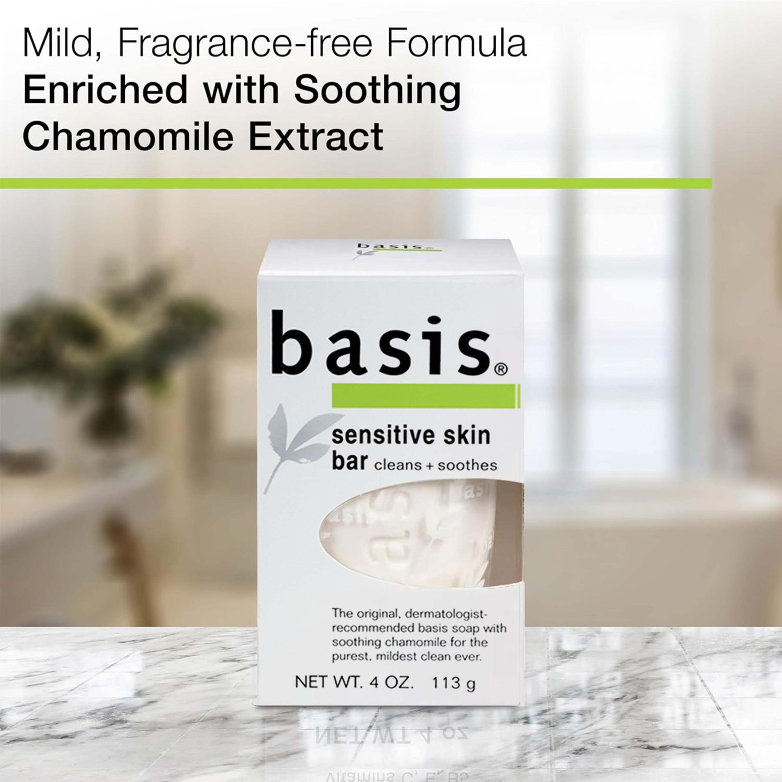 Basis Sensitive Skin Bar Soap 4 oz - Unscented Soap Bar for Sensitive Skin with Chamomile and Aloe Vera 2