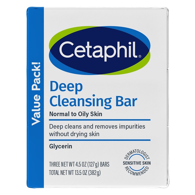Cetaphil Deep Cleansing Bar 4.5 oz (Pack of 3) - Deep Clean & Remove Impurities for Normal to Oily Skin