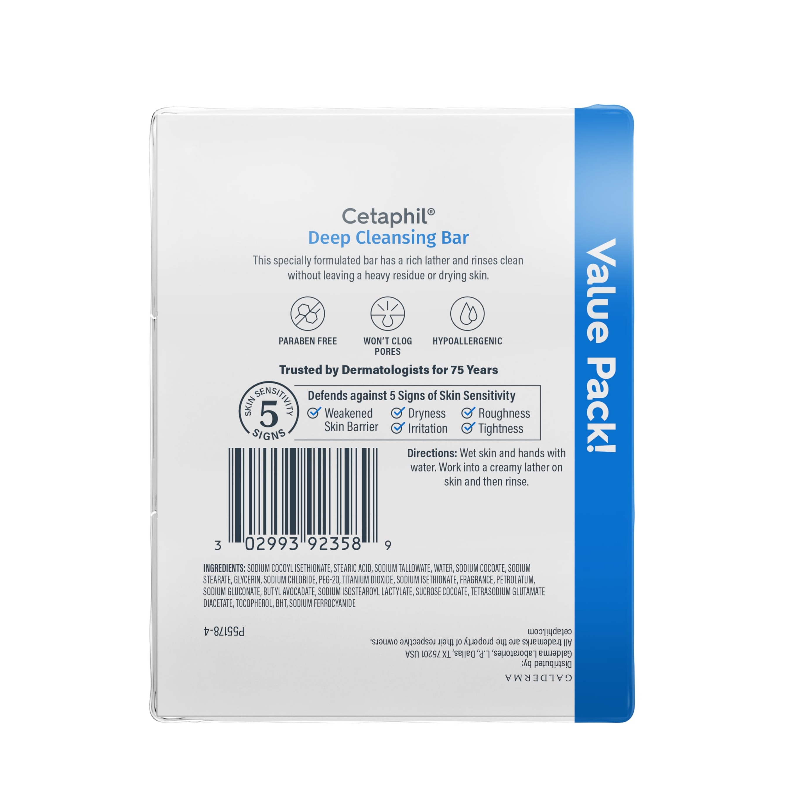 Cetaphil Bar Soap, Deep Cleansing Face and Body Bar, Pack of 3, For Dry to Normal, Sensitive Skin, Soap Free, Hypoallergenic, Paraben Free, Fragrance Free, Removes Makeup, Dirt and Oil 9
